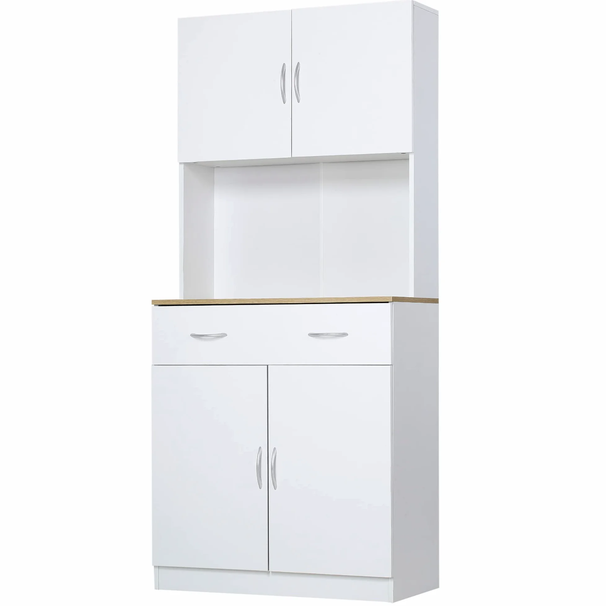 HOMCOM Mobile Cucina Alto 180cm con Armadietti a 2 Ante e Cassetto, Credenza Alta da Cucina in Legno con Ripiani Regolabili, per Cucina, Sala da Pranzo e Soggiorno, 80x40x180 cm, Bianco