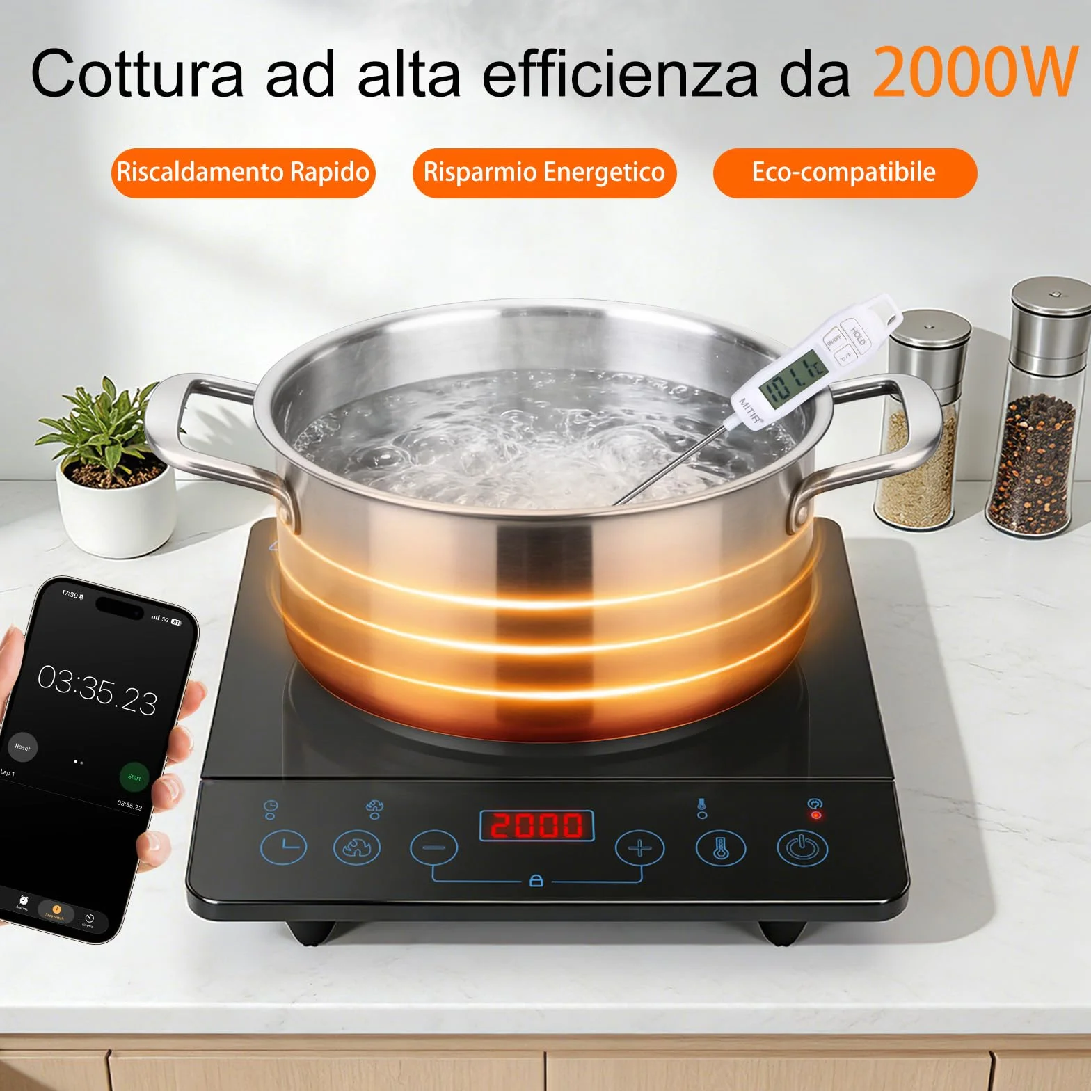 Aigostar Flame Piastra a Induzione Portatile 2000W Ultra Sottile 10 Livelli 60-240°C
