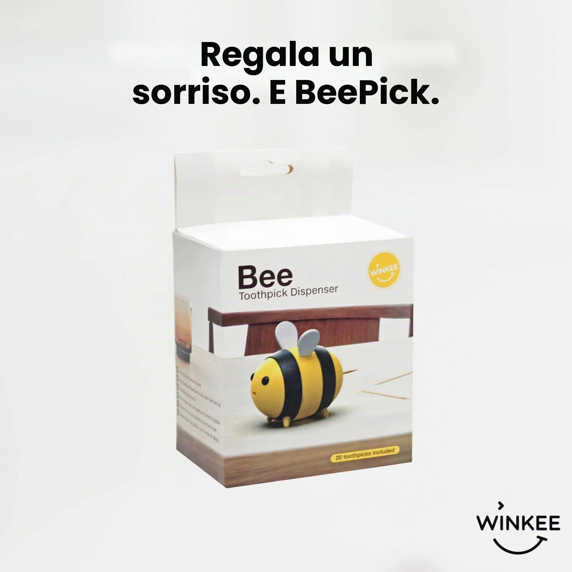 Winkee Dispenser per Stuzzicadenti a Forma di Ape, Pratico per Stuzzicadenti da 6 cm