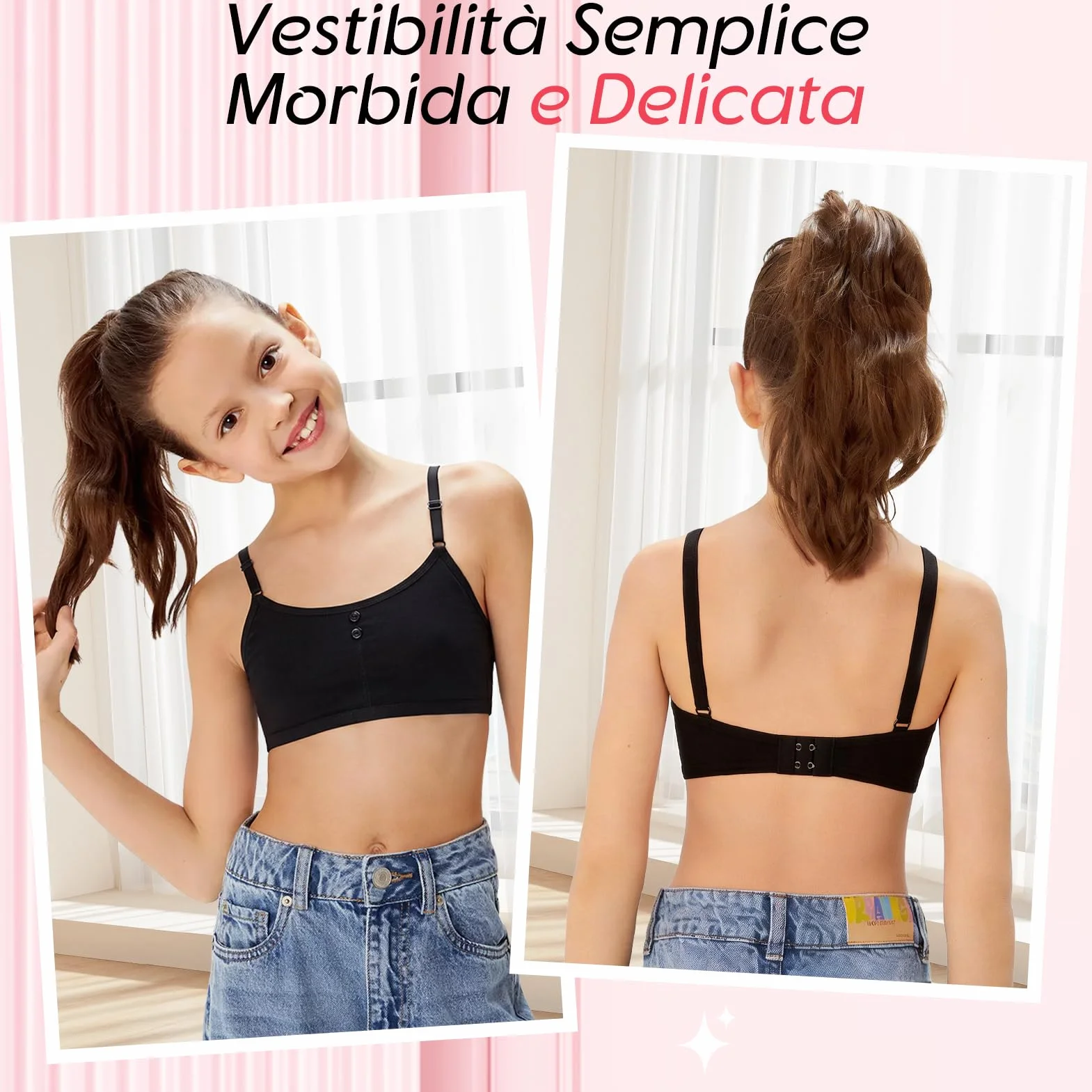 Kiiwah 2 Pezzi Reggiseno Ragazza, Sportivo con Imbottiture Rimovibili e Spalline Regolabili per 10-16 Anni