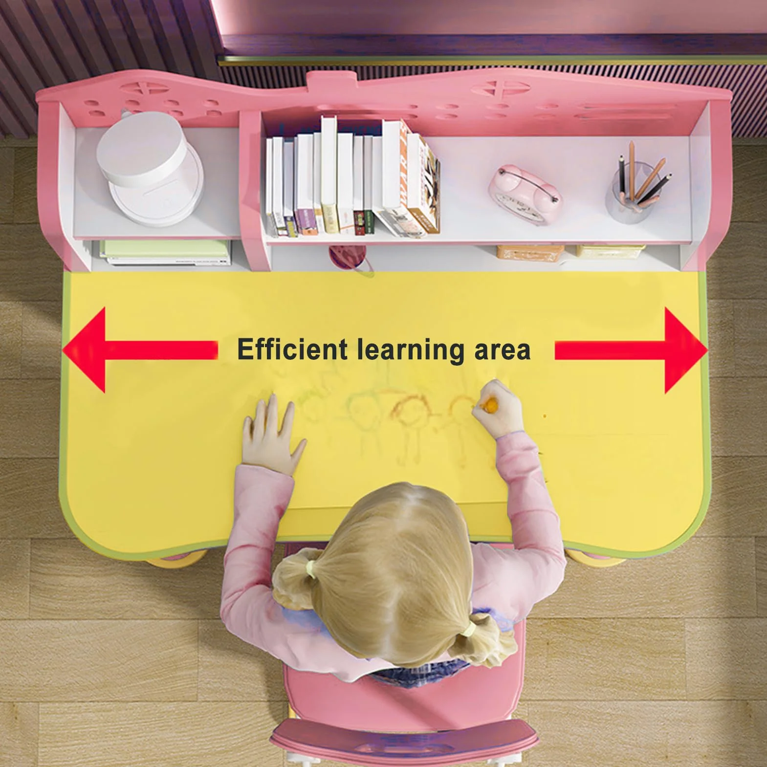 Scrivania Bambini, Sedia Scrivania Bambina, Scrivania per Bambini Con Cassetto, Scrivania Bambino Altezza Regolabile (Rosa-a)
