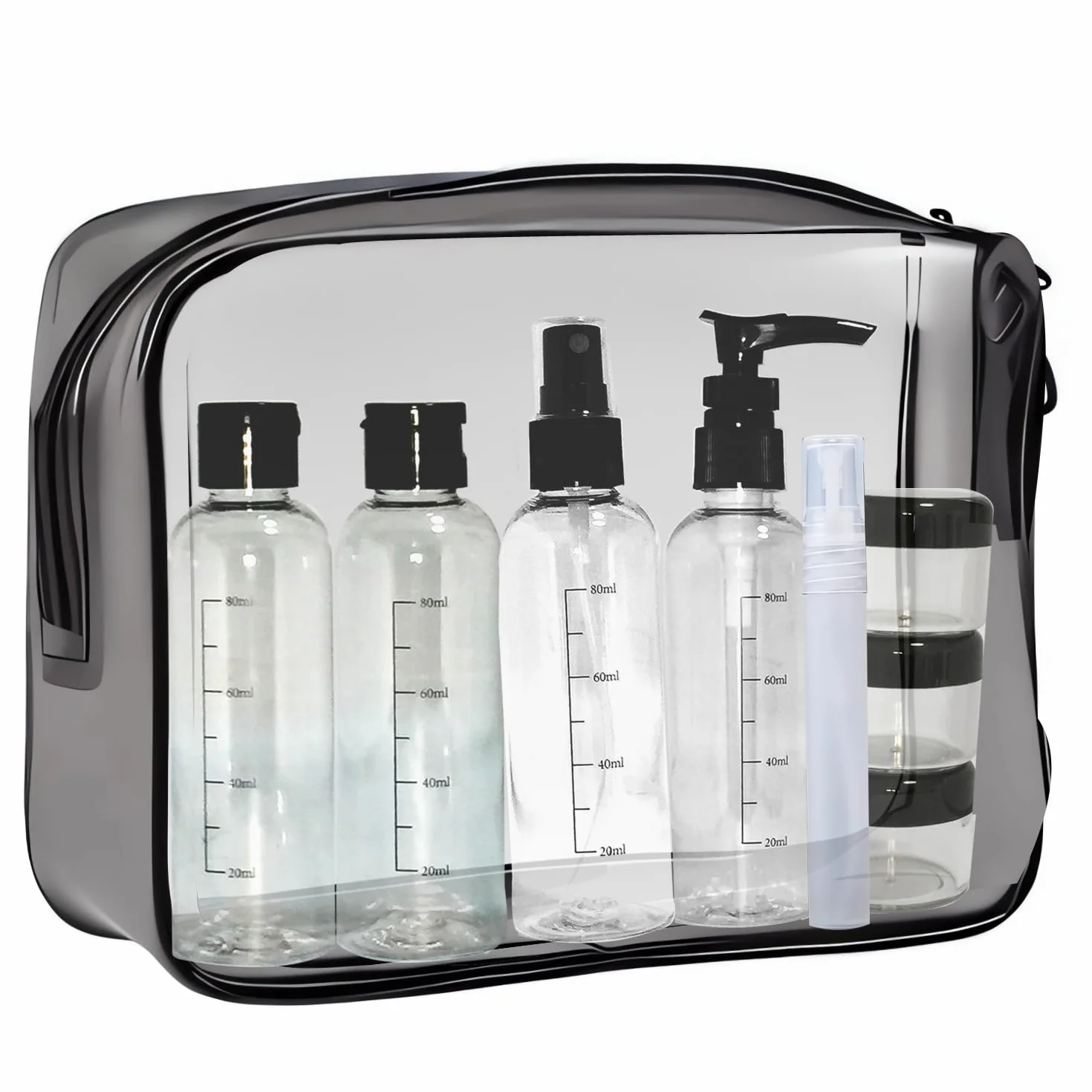 Borsa da Toilette Trasparente Beauty Case Viaggio 8 PCS Contenitori Liquidi Cosmetici 100ml flaconi aereo