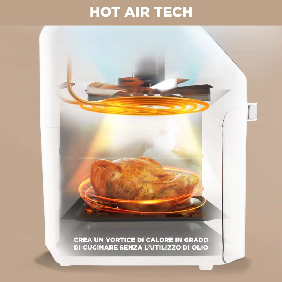 Forno Friggitrice Ad Aria Calda Da 12 Litri Con Display Digitale, Sistema A Riscaldamento Rapido, 12 Programmi Di Cottura, Timer e Temperatura Regolabili 1800 W