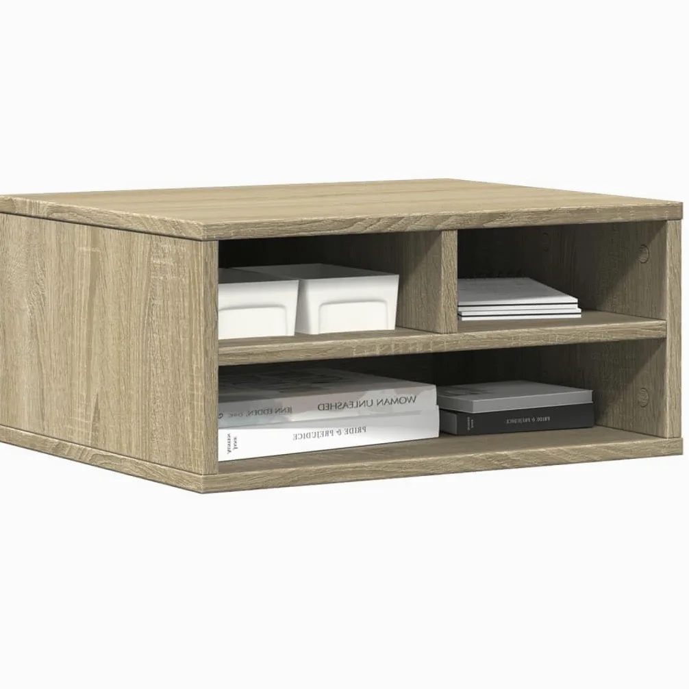 Supporto per stampante in rovere Sonoma, 49 x 40 x 22,5 cm, con spazio e ripiano, carrello da ufficio mobile con cassetto e ruote, organizer per ufficio, home office e studio