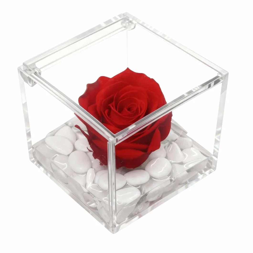 Cubo Rosa Stabilizzata Rossa 6 cm con Marmo di Carrara - Rosa Eterna Idea Regalo San Valentino Festa Mamma Made in Italy