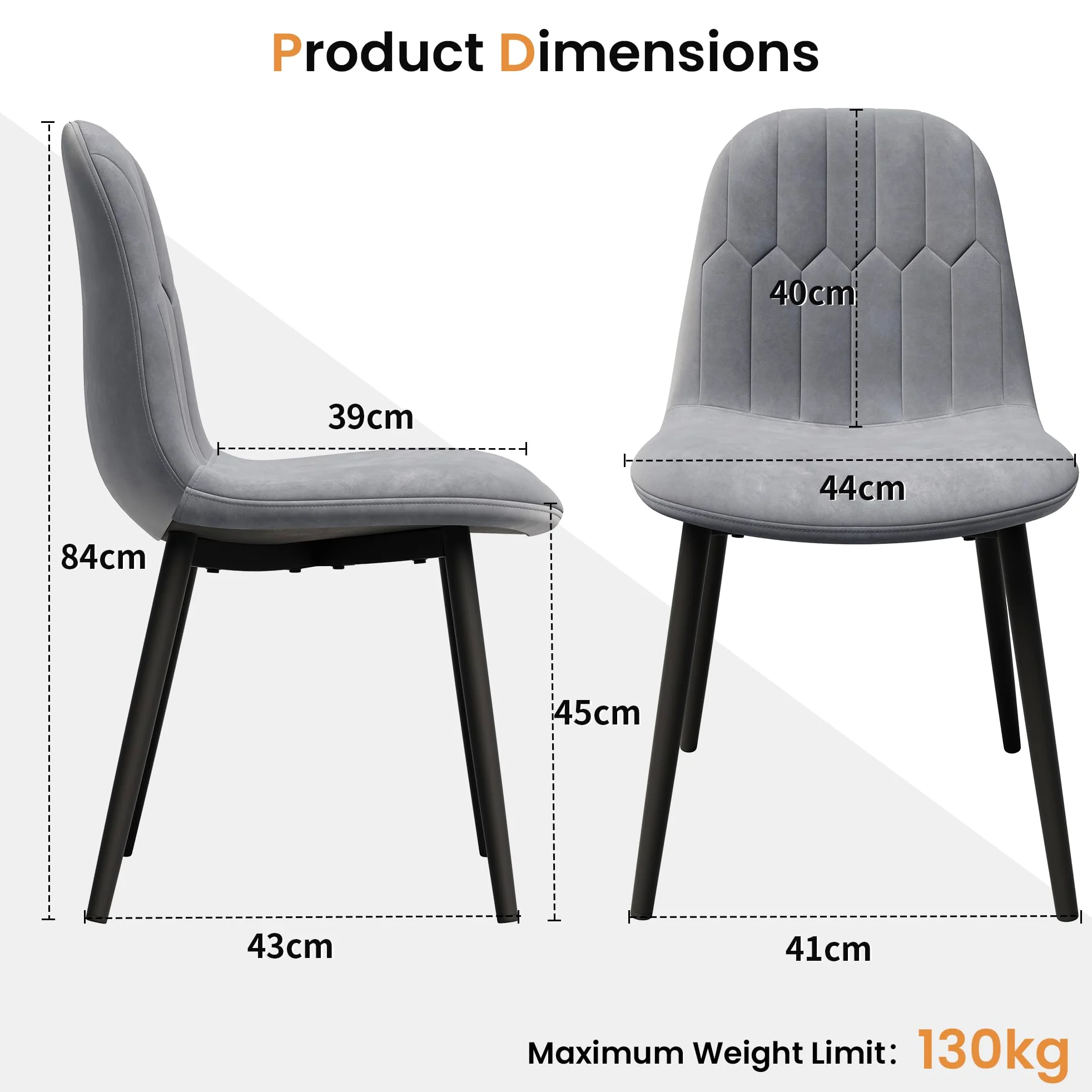 APICIZON Set di 4 sedie da pranzo in velluto, imbottite, schienale ergonomico, gambe in metallo, design retrò migliorato, per cucina, sala da pranzo, grigio
