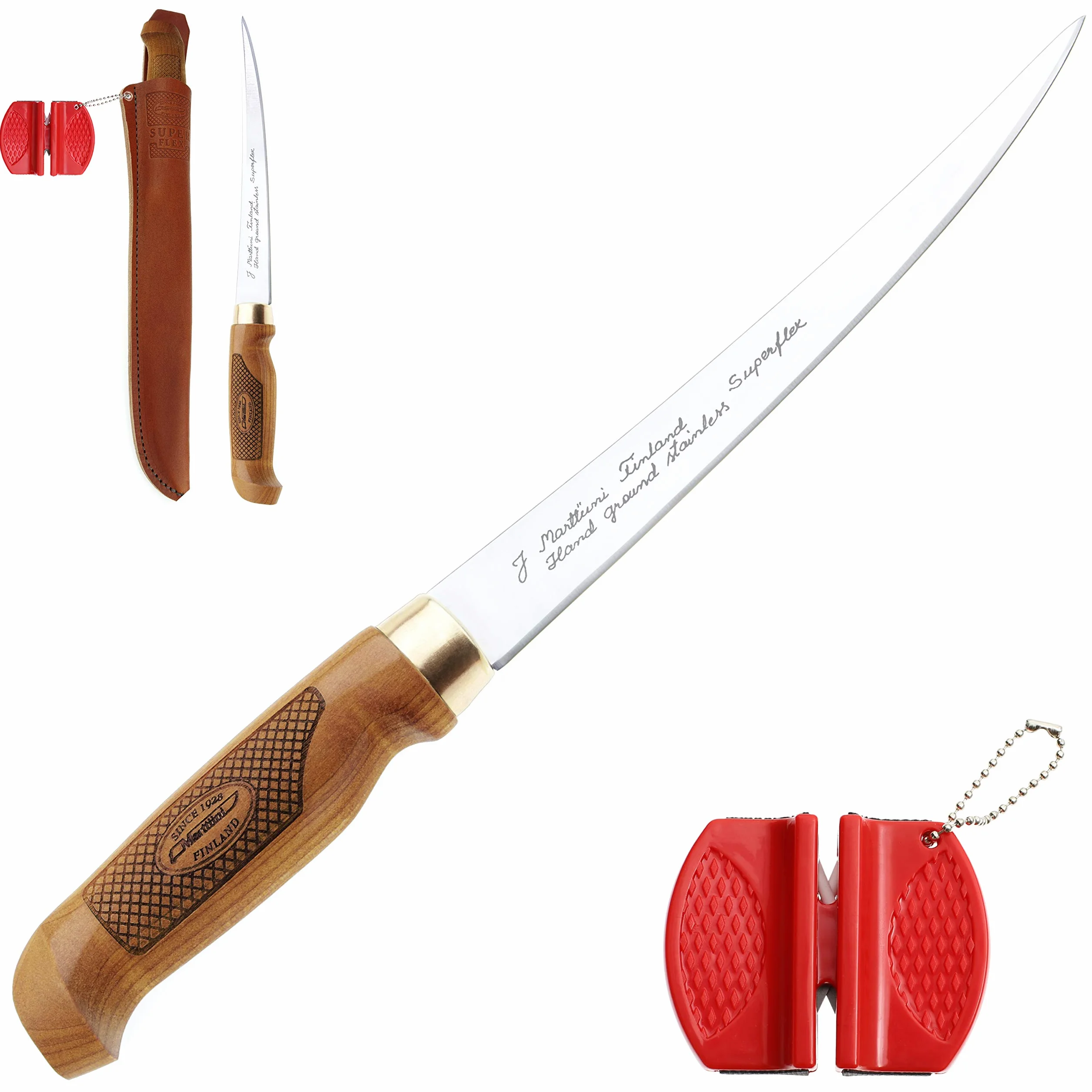 Marttiini, Coltello Superflex, da 30,6 cm + affilacoltelli Lansky Crock, coltello estremamente tagliente e flessibile, per pesce e carne