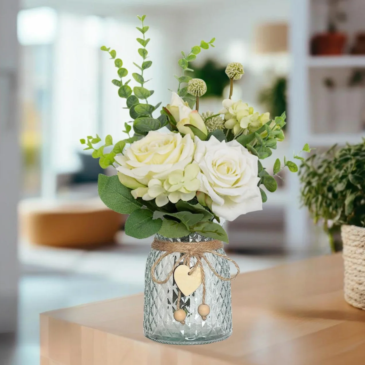 Fiori artificiali con vaso, bouquet di ortensie floreali in finta seta, bouquet di ortensie in vaso, centrotavola per matrimoni, bouquet per feste, ufficio, fattoria, cucina, decorazione per la casa
