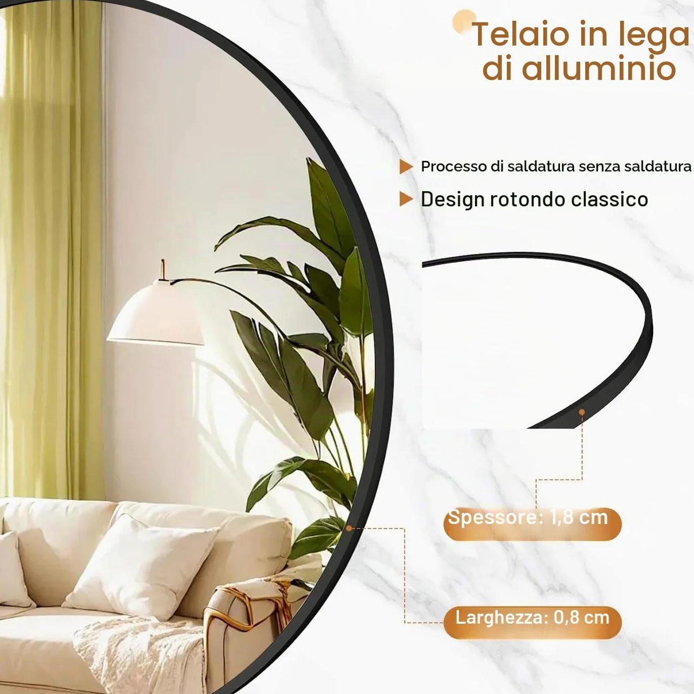 Koonmi Specchio rotondo grande 106 cm nero, specchio da parete rotondo con telaio in lega di alluminio per bagno, lavandino, soggiorno, camera da letto, decorazione da parete d'ingresso
