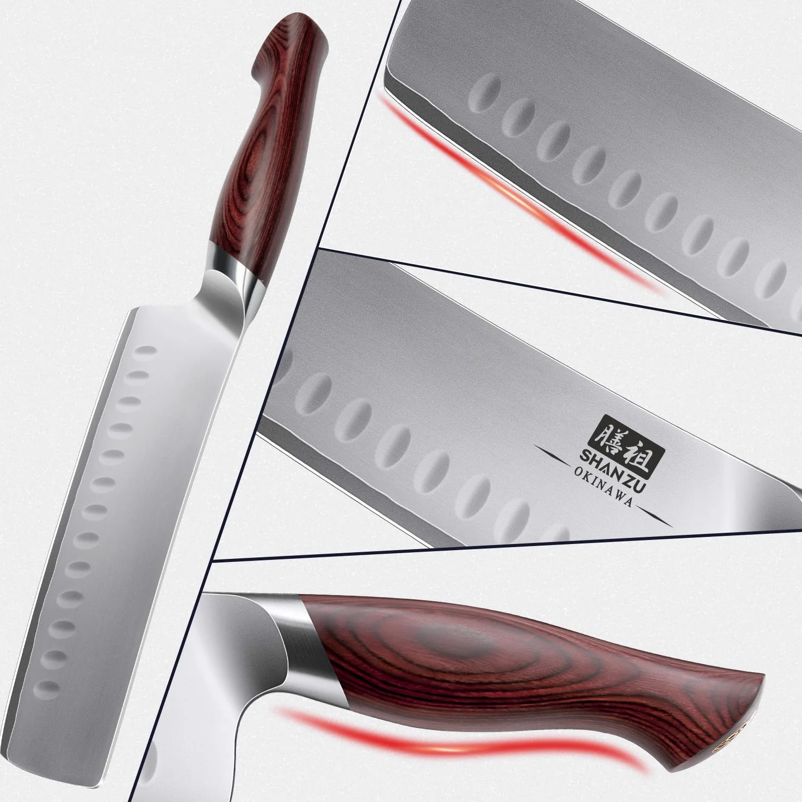 SHAN ZU Coltello Nakiri 18cm, Coltello da Cucina Giapponese per Carne e Verdure, Coltello da Chef Lama Acciaio Inossidabile ad Alto Tenore di Carbonio 10Cr15Mov e Impugnatura Ergonomica in Legno Pakka