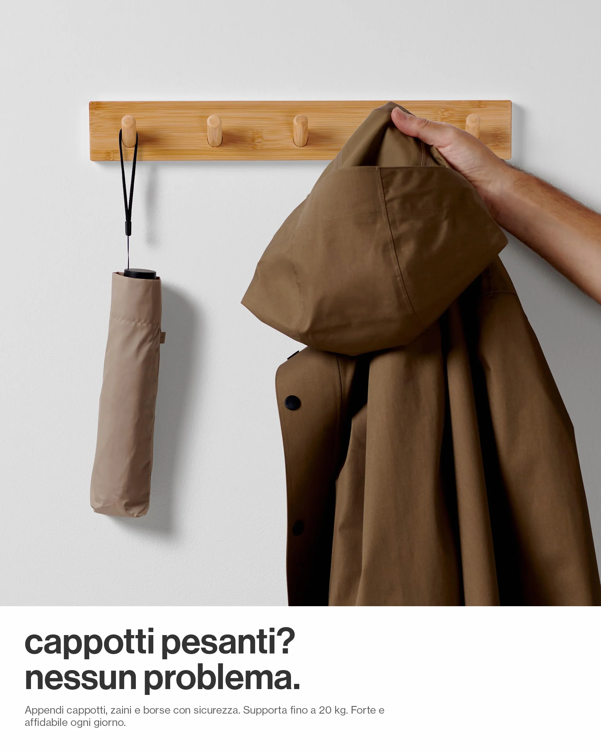 Appendiabiti da Parete Legno 5 Ganci 43 cm Moderno LARHN