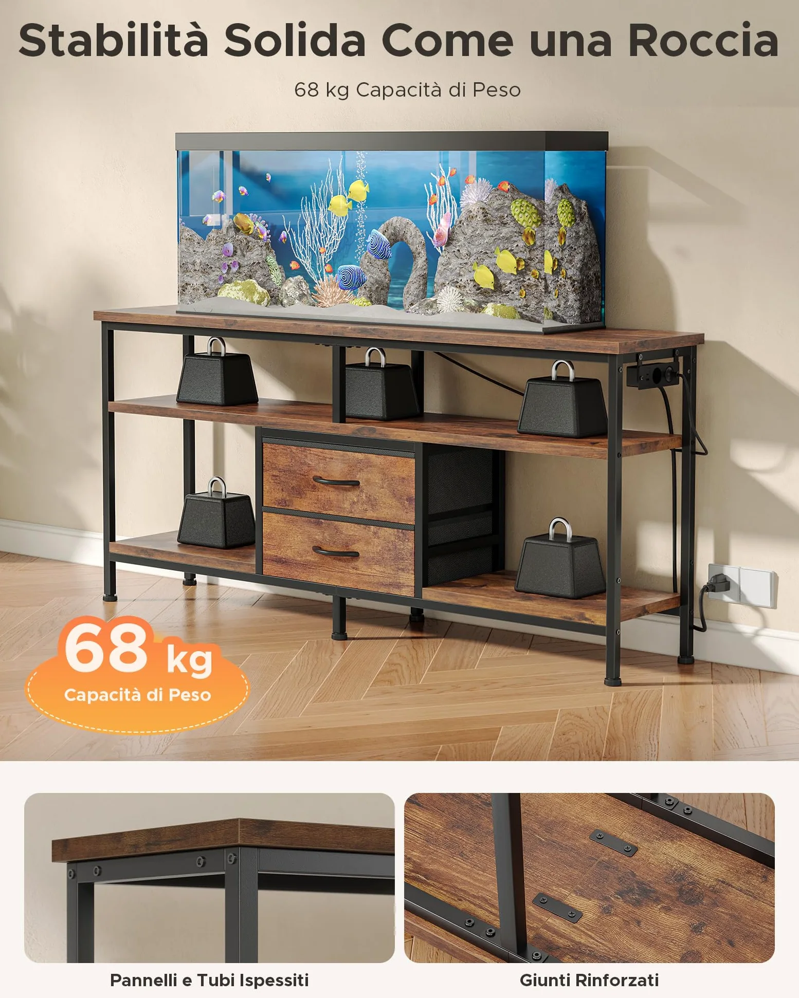 CO-Z 140 cm Mobile TV per 43-65 Pollici TV con Luci LED RGB Controllate da App e Prese di Corrente Rimovibile, Mobile Porta TV con Cassetti e Ripiani Aperti per Soggiorno, Camera da Letto (Marrone)