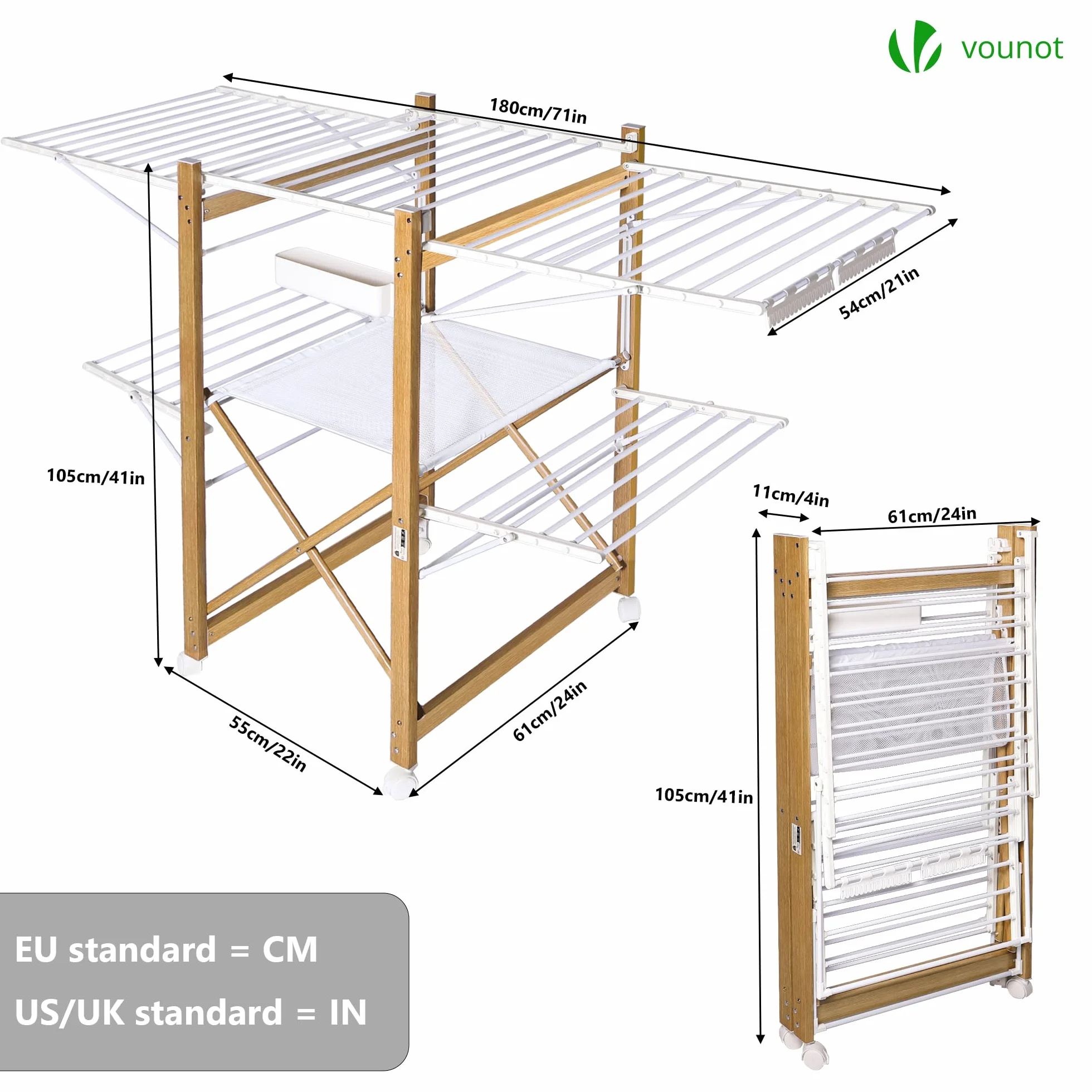 Stendibiancheria Pieghevole Estensibile 180x61x105cm Bianco 2 Livelli con Rete Asciugatura