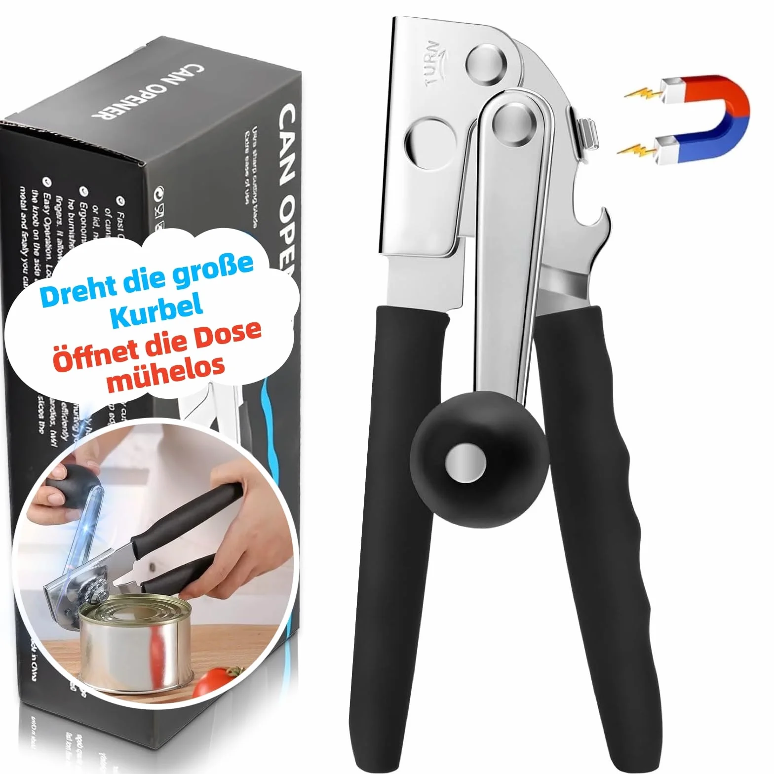 Apriscatole professionale in acciaio inox manuale bordo liscio nero