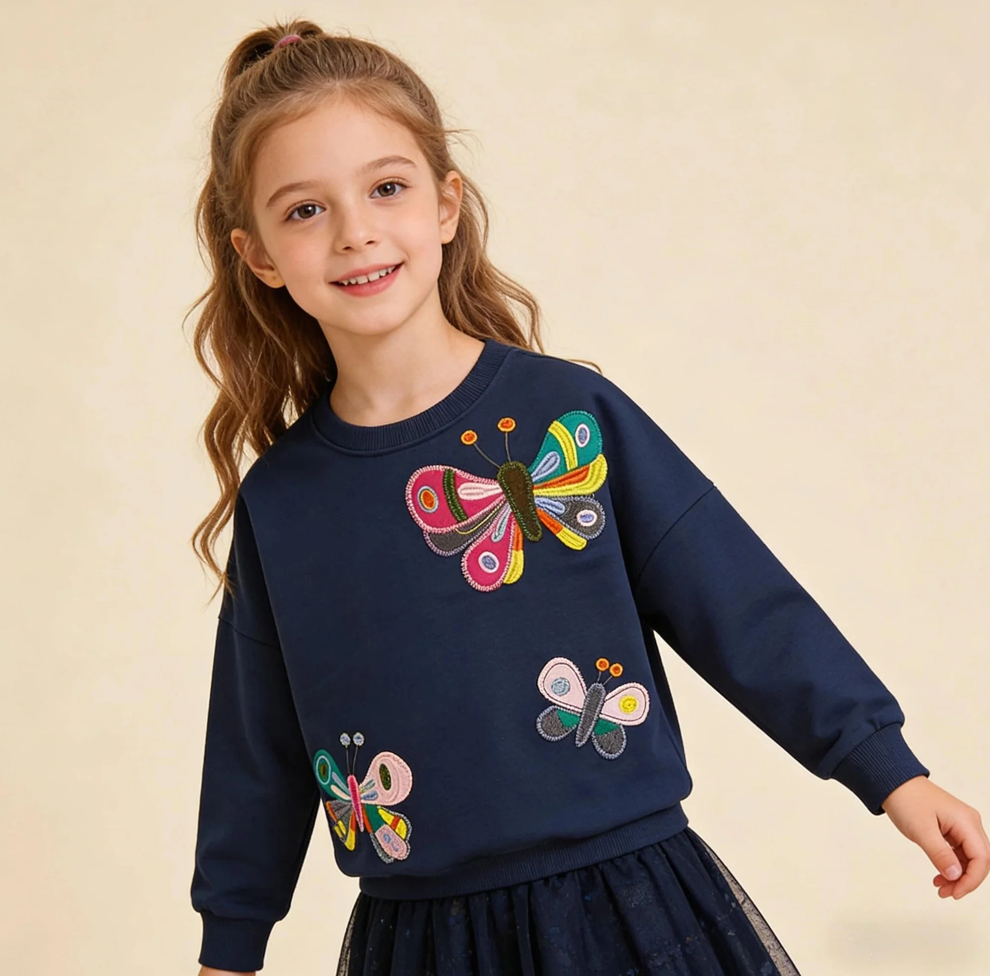 Felpa Bambina Cotone Maniche Lunghe Pullover Ragazza 2-10 Anni
