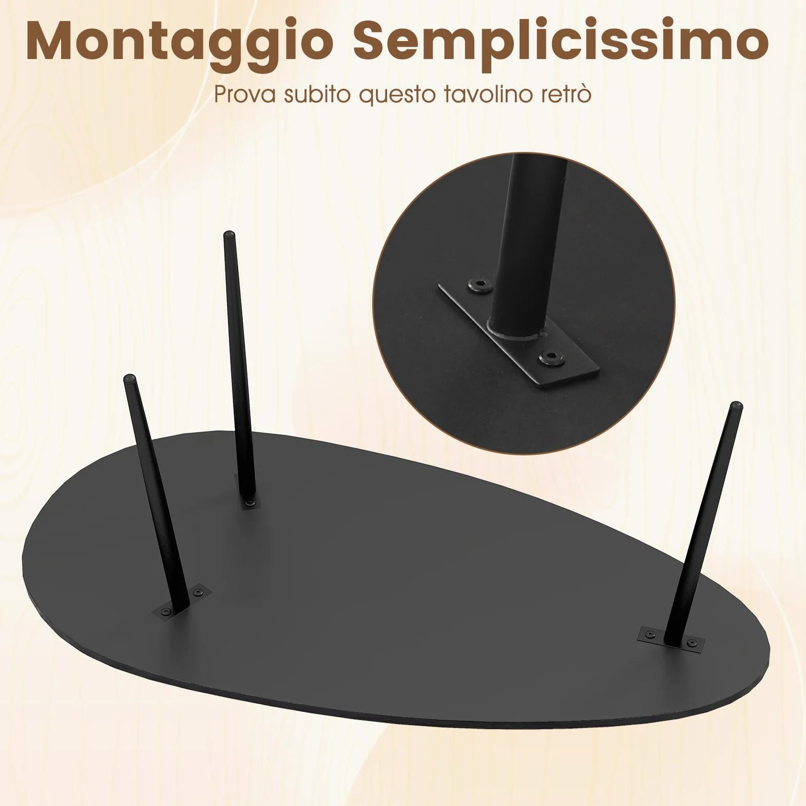 COSTWAY Tavolino da Salotto Ovale, Tavolino da Caffè con Struttura Metallica Robusta e Design Compatto, Tavolo Basso per Soggiorno, Ufficio e Lounge (Nero)