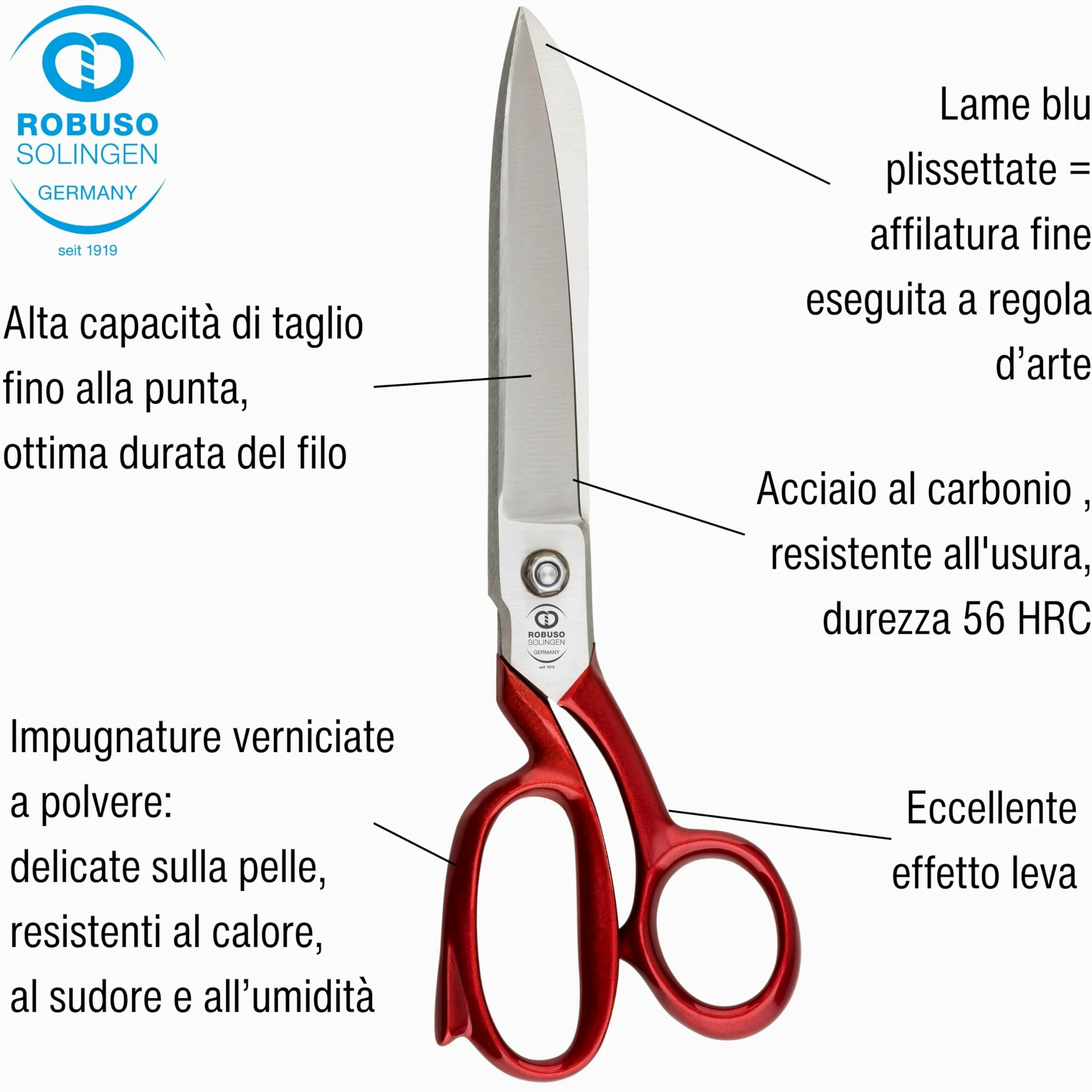 ROBUSO, forbici da sartoria, forbici per tessuti, 1020/C/9" (23,5 cm) – ROBUSO, qualità di Solingen, Germania: forbici in carbonio C60 forgiate e temprate