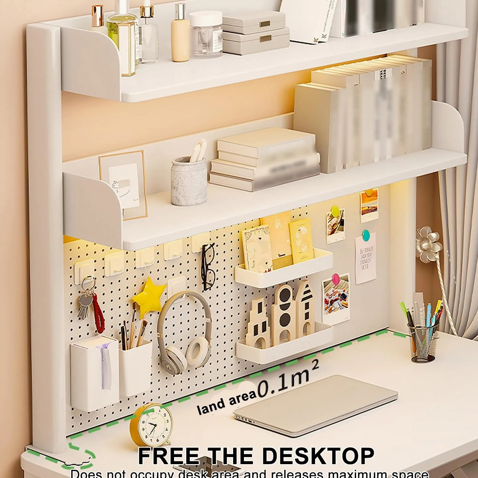 Mensola da Scrivania Workstation con Pannello Forato Estensibile da Scrivania, Scaffale da Scrivania con Morsetto Sopra, Pannello con Picchetti Magnetici in Metallo con 20 Accessori ( Size : 100*95cm/