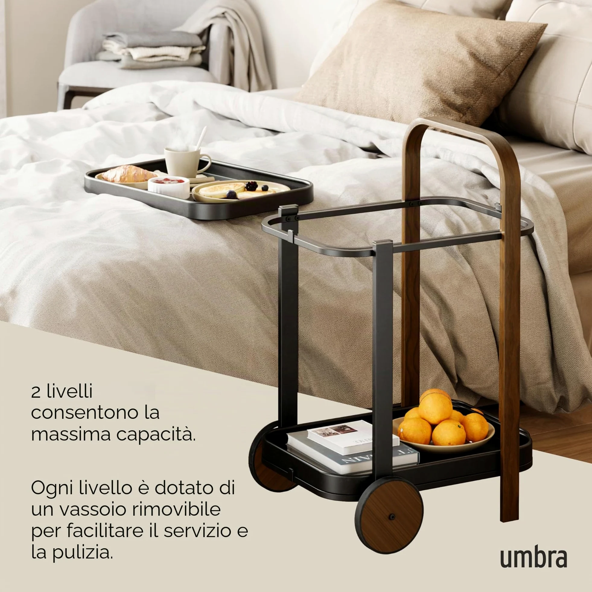 Umbra Bellwood Carrello bar e portavivande, Acciaio, Nero/noce