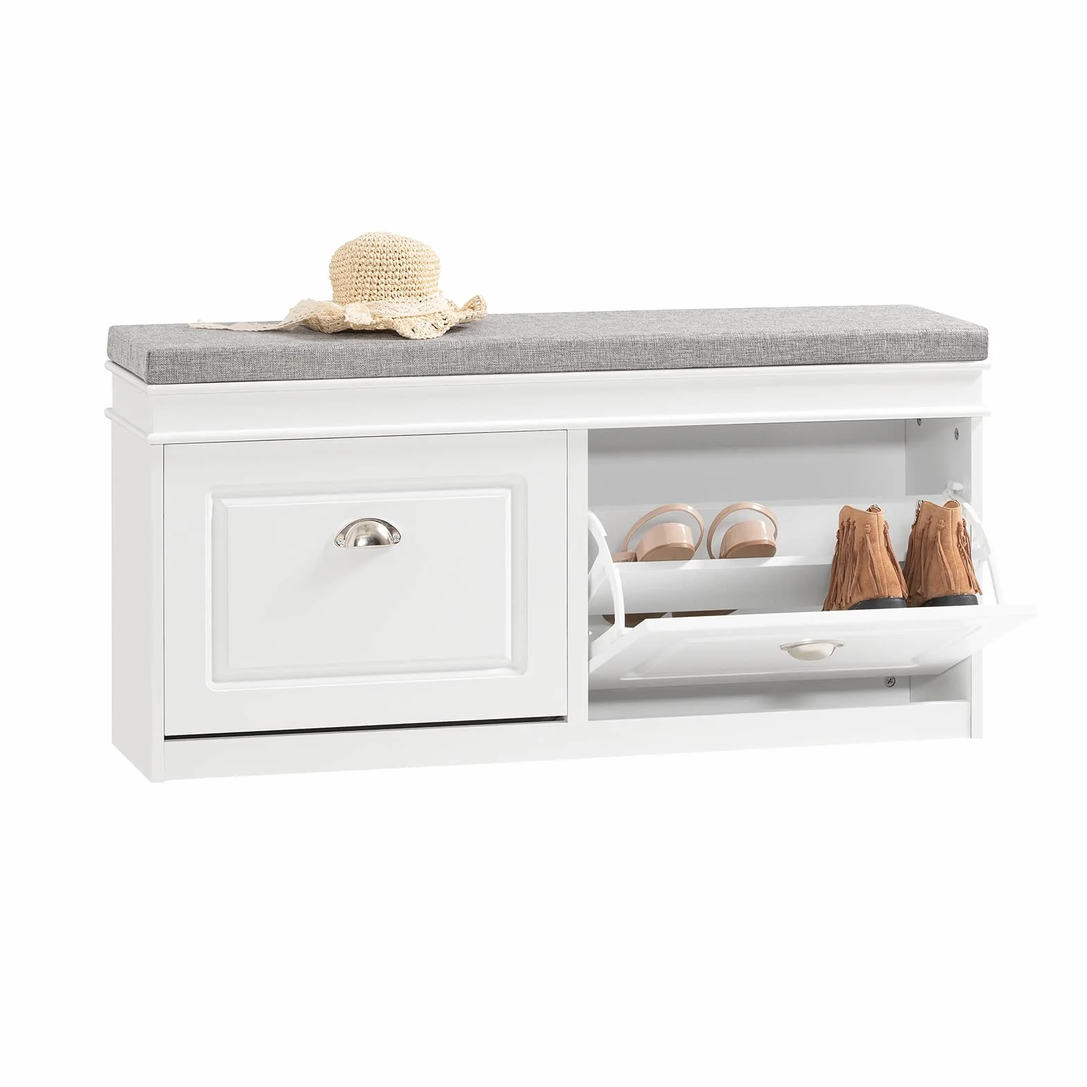 SoBuy Scarpiera Salvaspazio Slim da Ingresso Panca Contenitore con Cuscino, L104xP24xA52cm, Bianco, FSR64-W