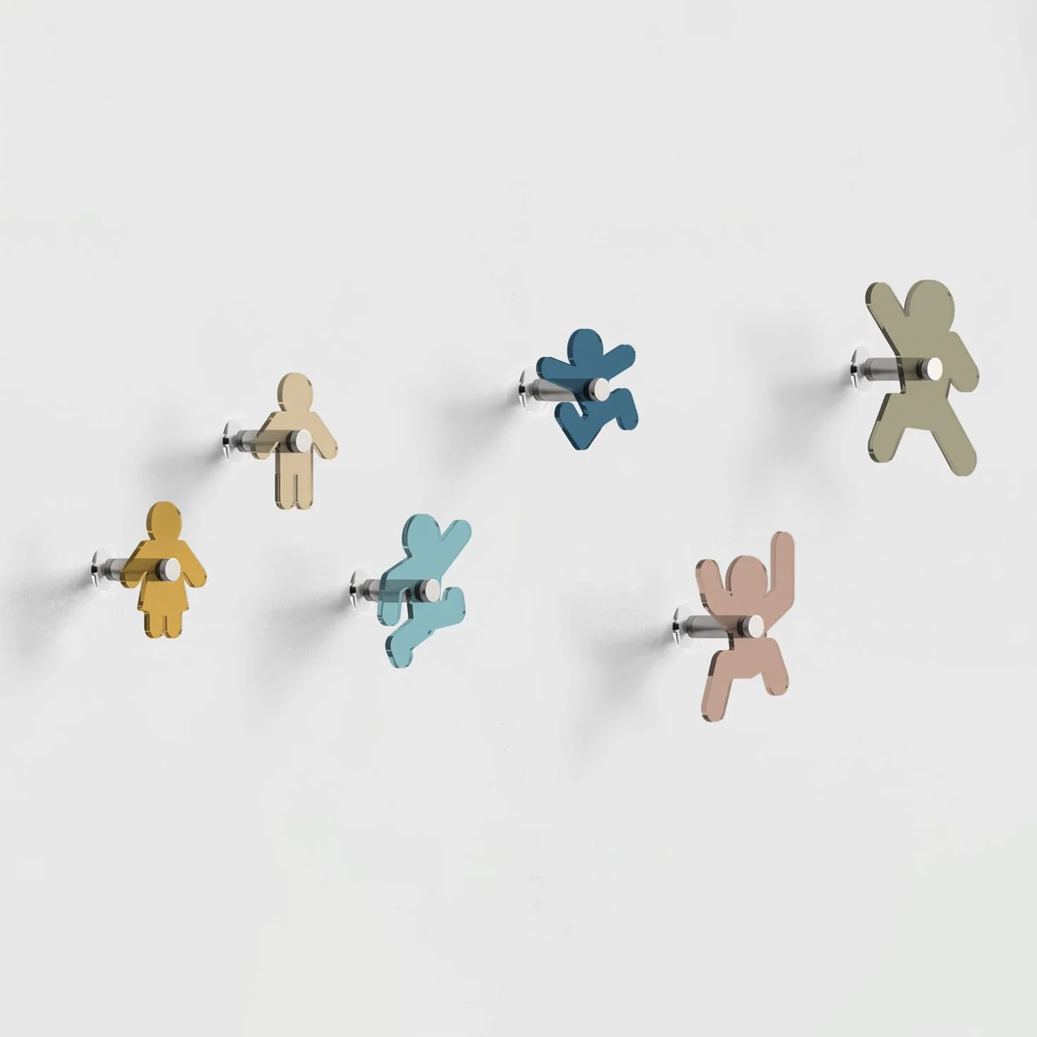 Giallobus Appendiabiti da Parete Puppets Color 02 Kit 6 pz Vetro Acrilico Ganci Accessori Decorativi