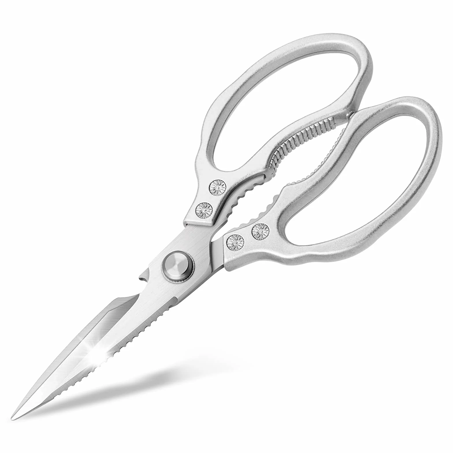 CGBE Forbici da Cucina, Forbice Cucina Resistenti Affilate in Acciaio Inossidabile, Forbici Trinciapollo Professionale Multiuso per Pollame, Pollo, Pesce, Carne, Verdure, Erbe, Argento