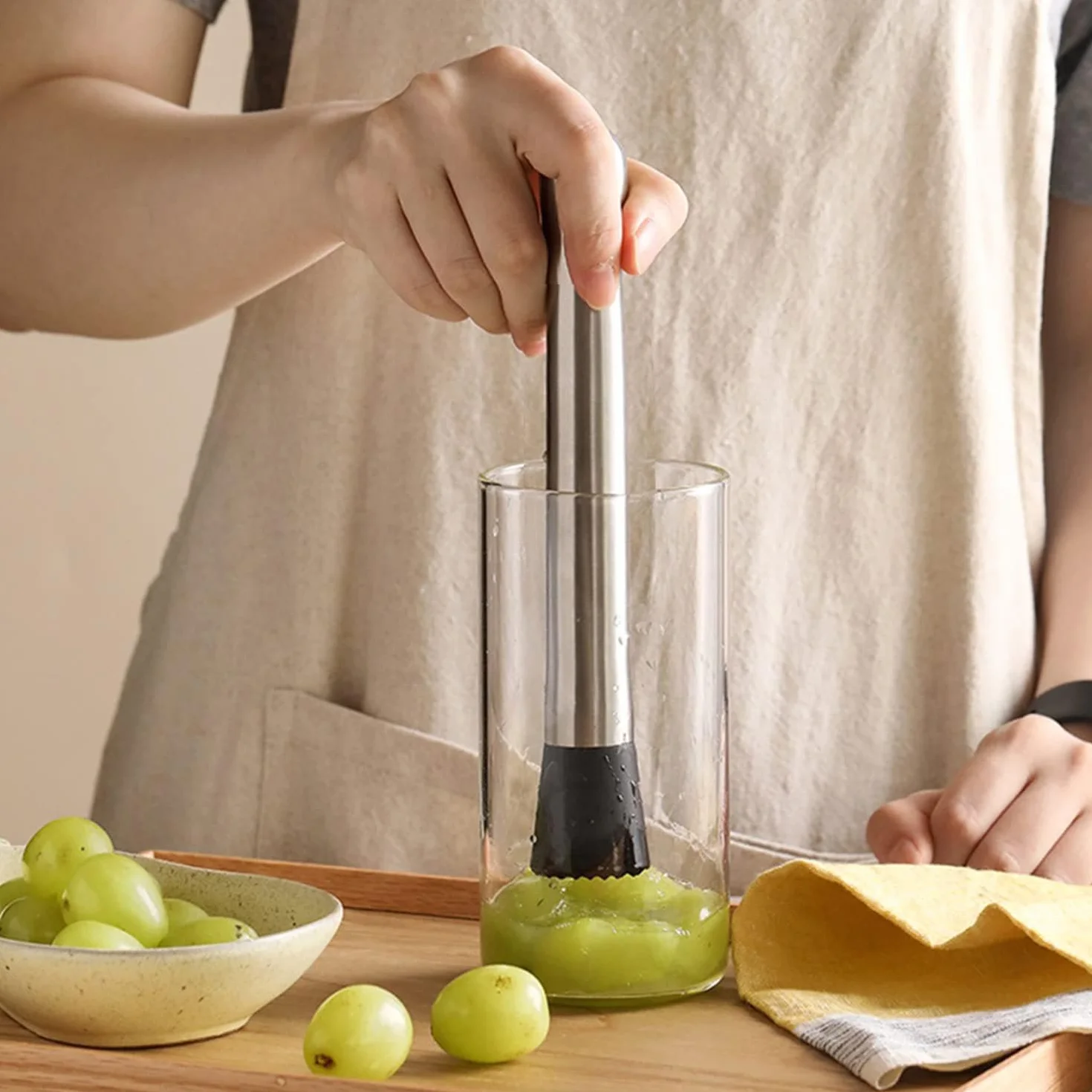 Pestello da cocktail professionale, in acciaio inox, per il debug di deliziosi cocktail, bevande e succhi di frutta (20 cm)