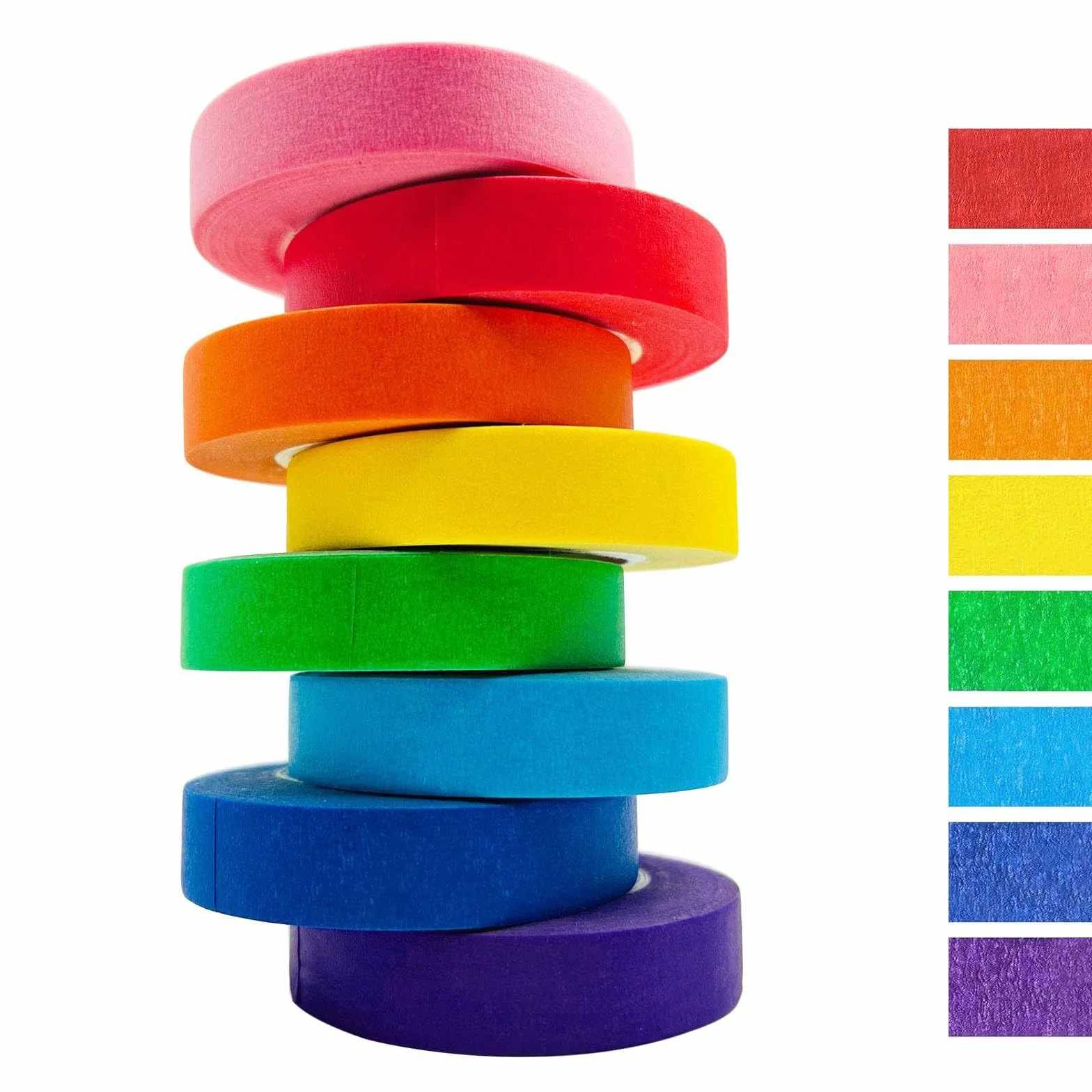 OMBRISA Nastro Adesivo Colorato 8 Rotoli, Arcobaleno Etichett Carta Washi Tape 15 mm x 13 m, Painting Tape, Nastro Decorativo per Bambini, Arte, DIY, Materiale Didattico
