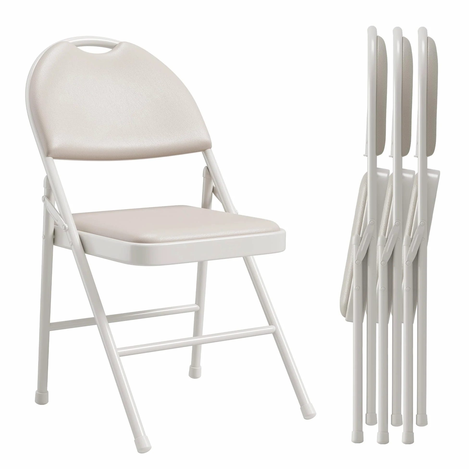 Sedie pieghevoli imbottite per sala da pranzo - struttura in metallo robusto - seduta in similpelle PU facile da pulire - schienale ergonomico - ideali per cucina, ufficio, eventi - Beige, 4