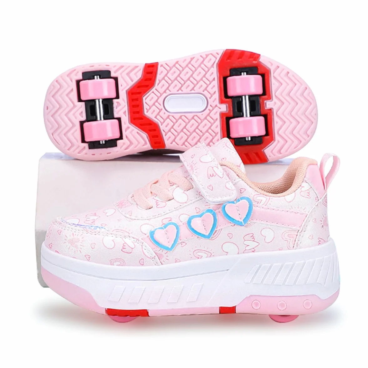 Scarpe con Rotelle Bambina 2 in 1, Scarpe da Skateboard con 4 Rotelle a Scomparsa Unisex Bambini