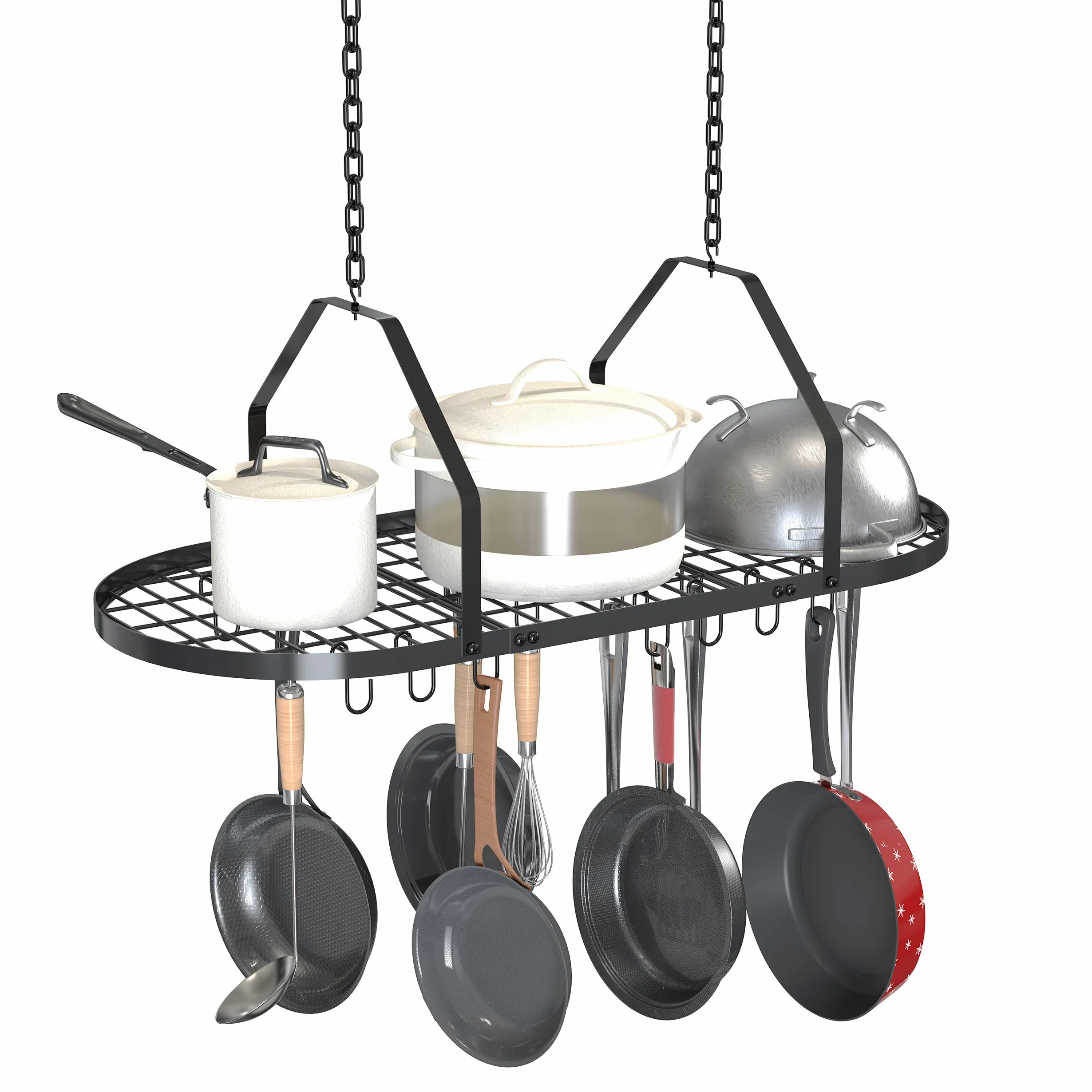 Scaffale per pentole e padelle, organizer da cucina, organizer multiuso per casa, ristorante e cucina, con 20 ganci rimovibili (nero)