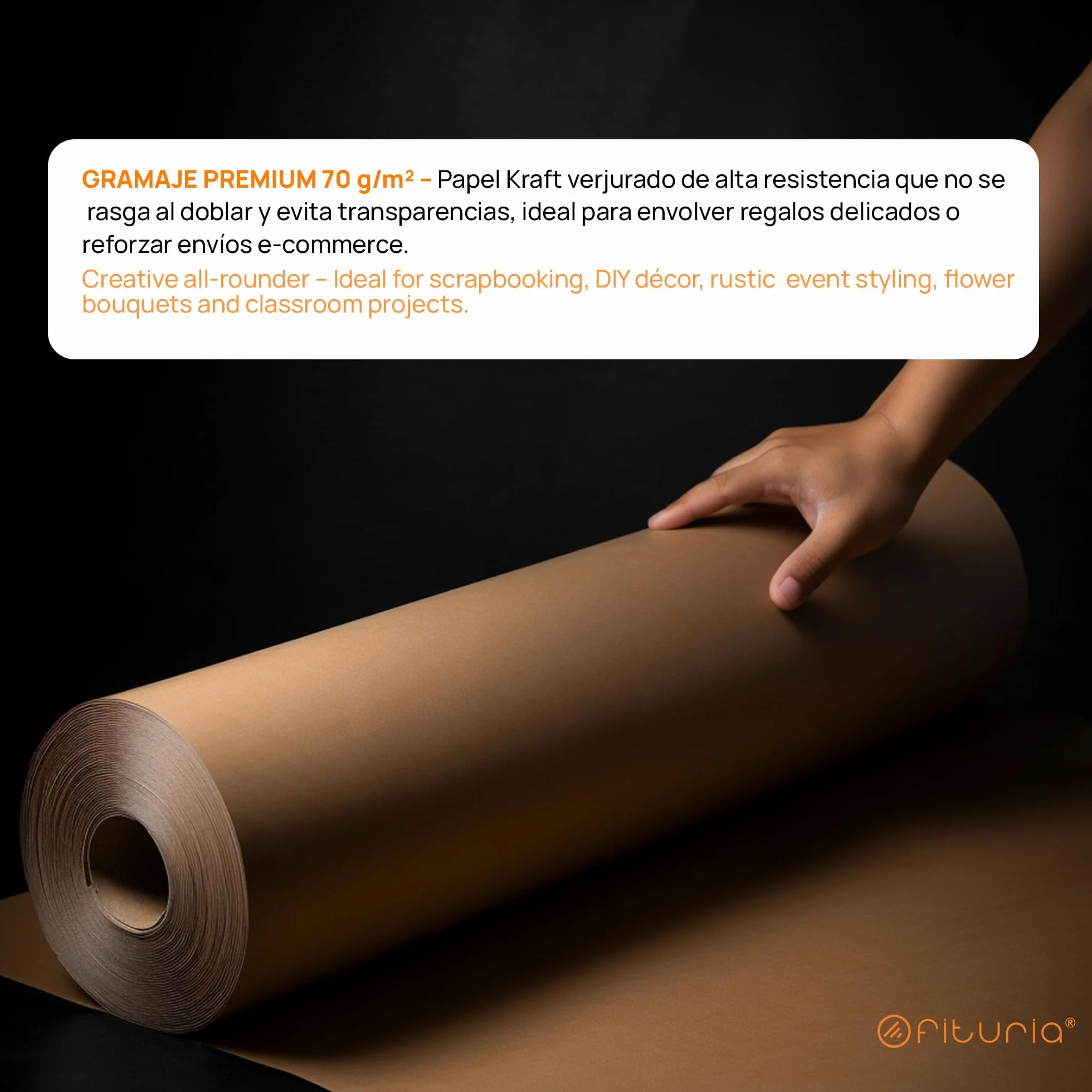 OFITURIA Carta Imballaggio Kraft Marrone 70 g/m² – Rotolo 0,90×10 m – 1 Rotolo – Carta da Imballaggio e Carta da Pacchi, Fai-da-Te e Progetti Creativi – Idonea per Uso Alimentare