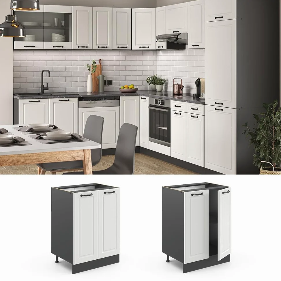 Vicco Mobiletto base cucina R-Line, Bianco rustico, 60 cm senza piano di lavoro, per la libera combinazione all'interno di sistemi cucina modulari