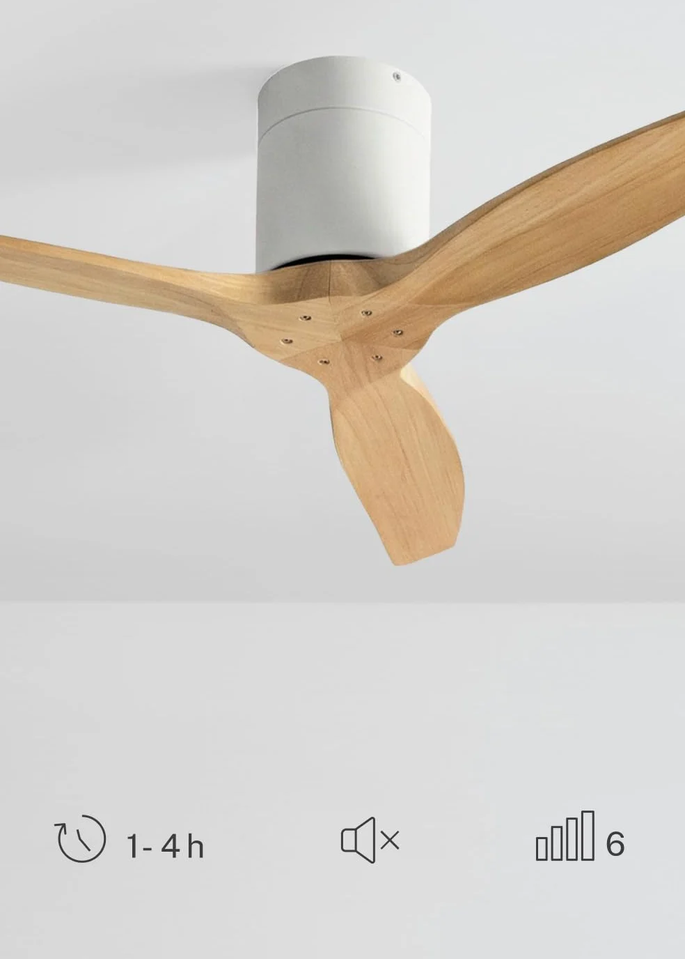 CREATE / WINDCALM S/Ventilatore da soffitto ABS bianco pale effetto legno chiaro con telecomando / 40W, Silenzioso, Ø112 cm, 6 velocità, temporizzatore, funzione estate-inverno