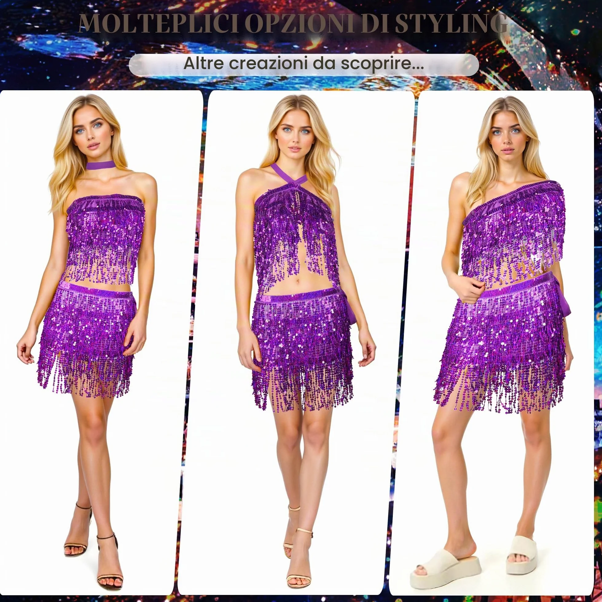 Baisdan Gonna con Paillettes Nappe, Gonna Danza del Ventre per Festival Club Rstate Spiaggia Mini Gonne