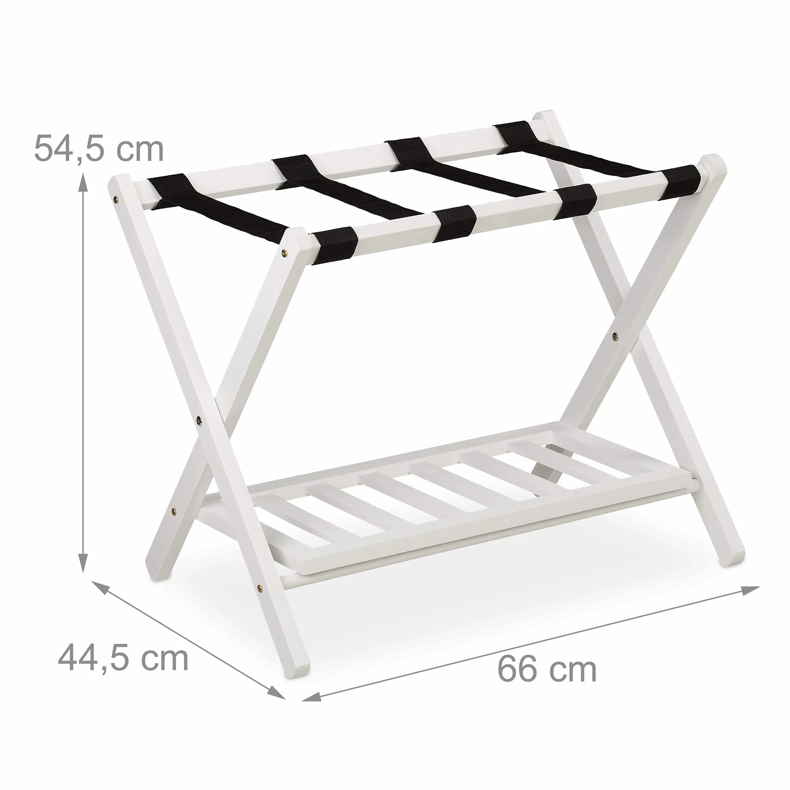Relaxdays Portavaligie Pieghevole w Legno, 54,5x66x44,5 cm, 2 Półki, Biały