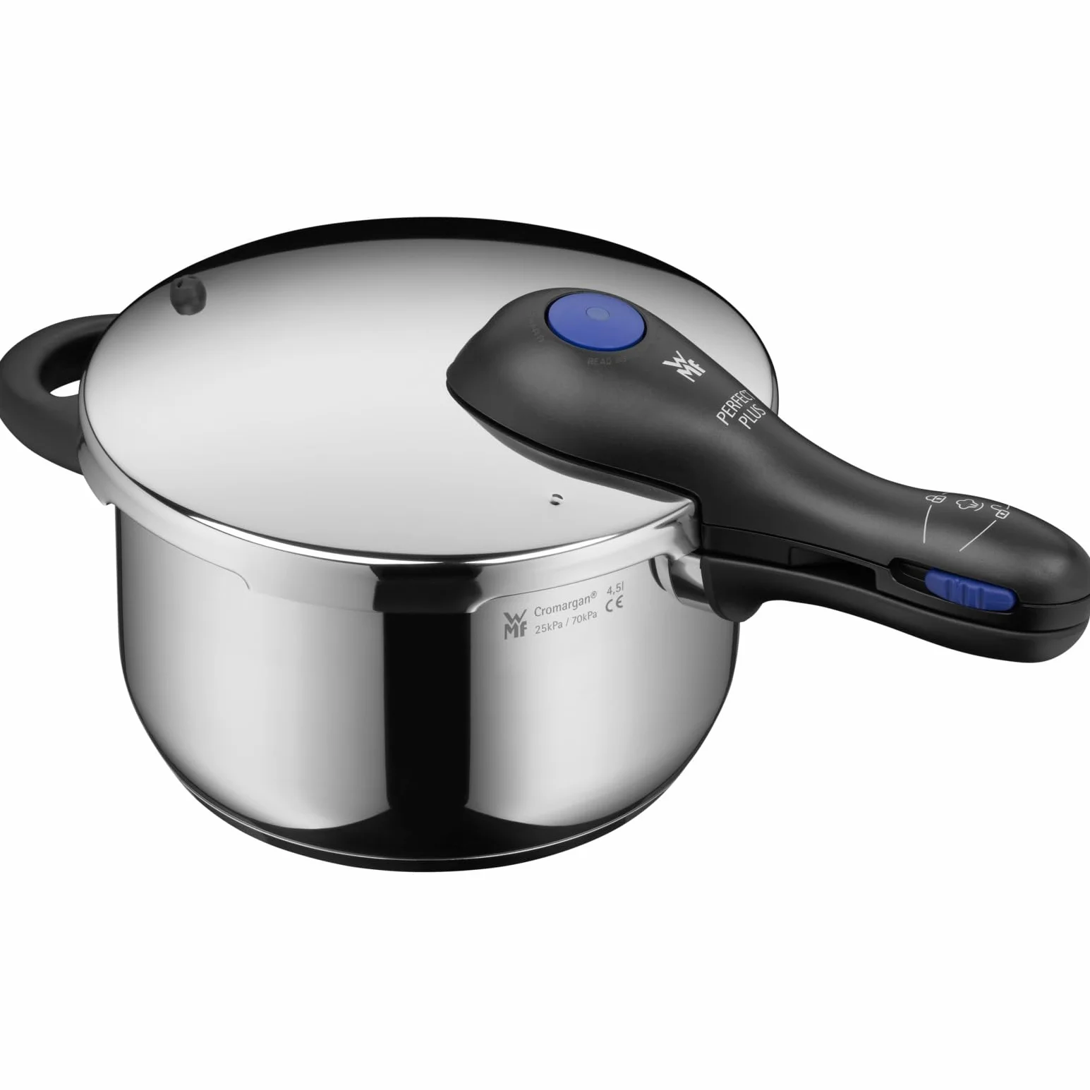 WMF Perfect Plus One Pot - Pentola a pressione a induzione, 4,5 l, con protezione della fiamma, grande segnale di cottura, 2 livelli di cottura, manico con coperchio rimovibile, regolatore di livello