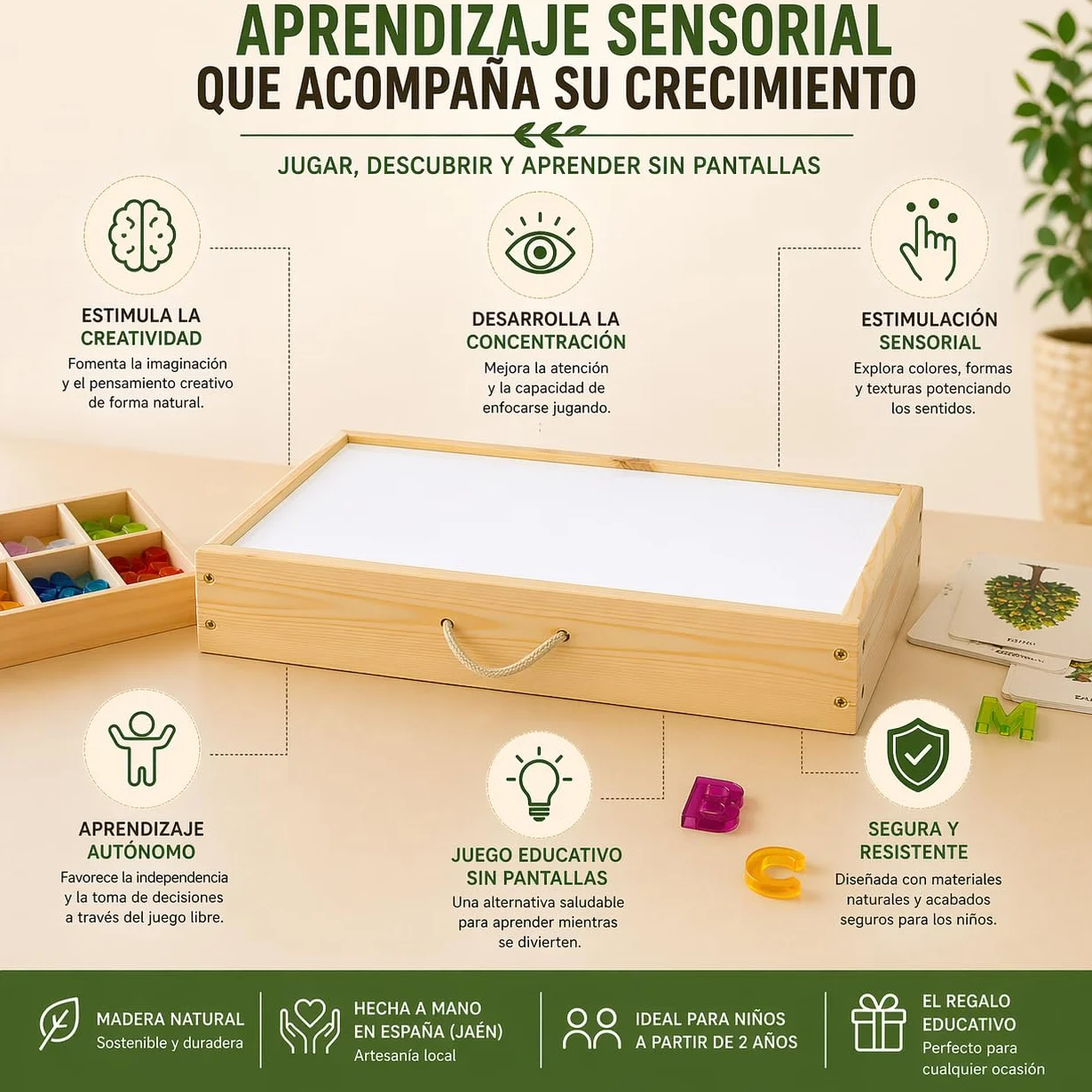 Tavolo luminoso Montessori 60x40 cm giocattolo educativo in legno luce LED