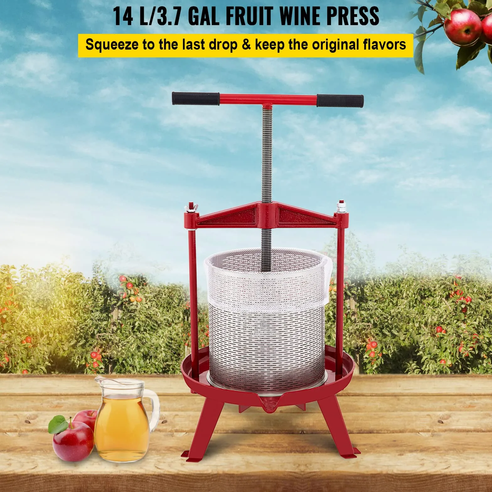 VEVOR Pressa Manuale per Vino di Frutta Cesto in Acciaio Inox 5L con Manico, Spremiagrumi Manuale per Bevande Alcoliche Pressa per Sidro, Mela, Uva, Tintura, Miele, Olio d'Oliva Cucina, Casa