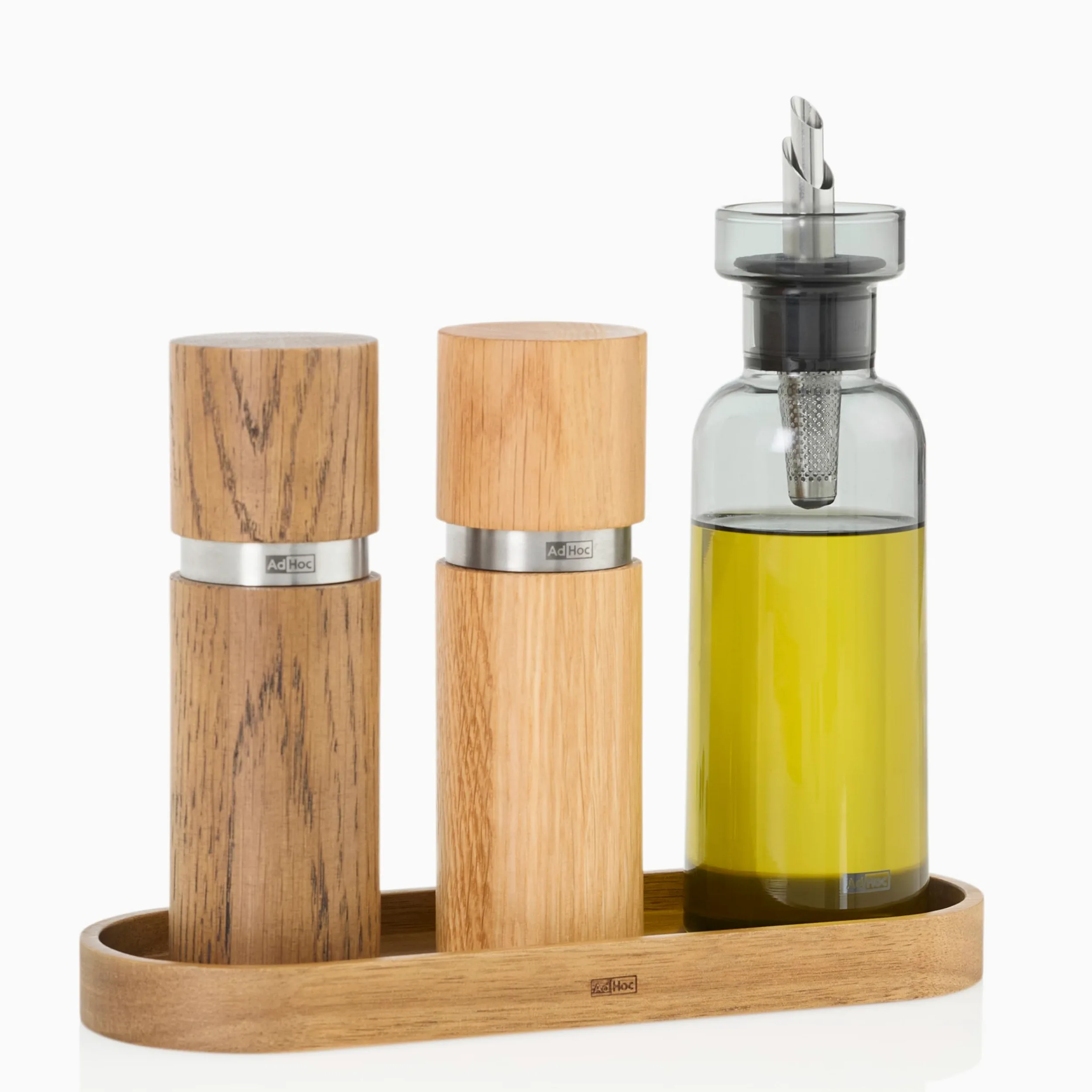 AdHoc AromaPour - Set di 2 bottiglie per olio e aceto, in vetro grigio, 300 ml, dispenser filtrato antigoccia, per olio e aceto, lavabile in lavastoviglie