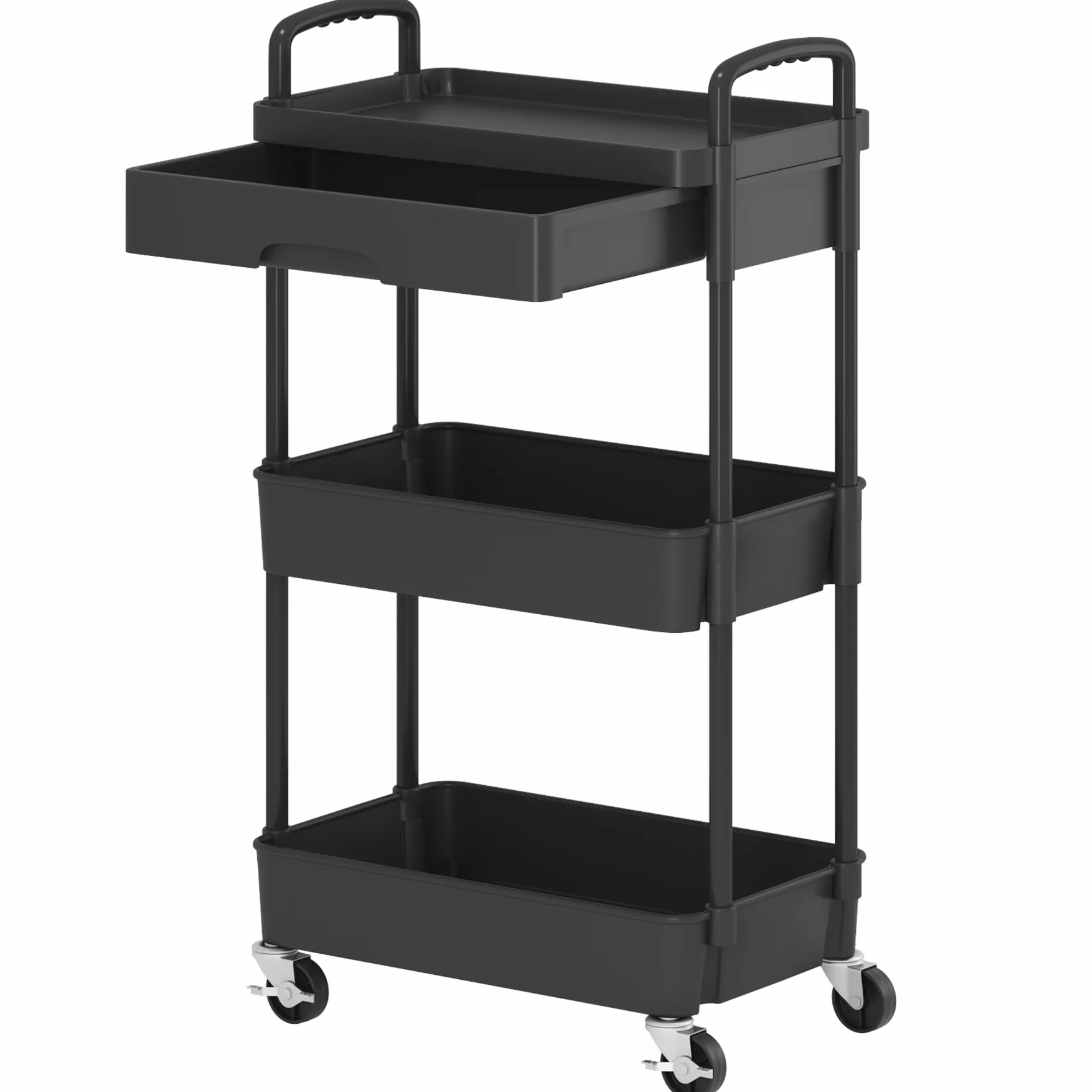 Dttwacoyh, Pratico carrello portatile a 3 livelli con cassetti, carrello portaoggetti con ripiani in plastica, adatto per uffici, cucine, lavanderia, bagno, trucco, nero