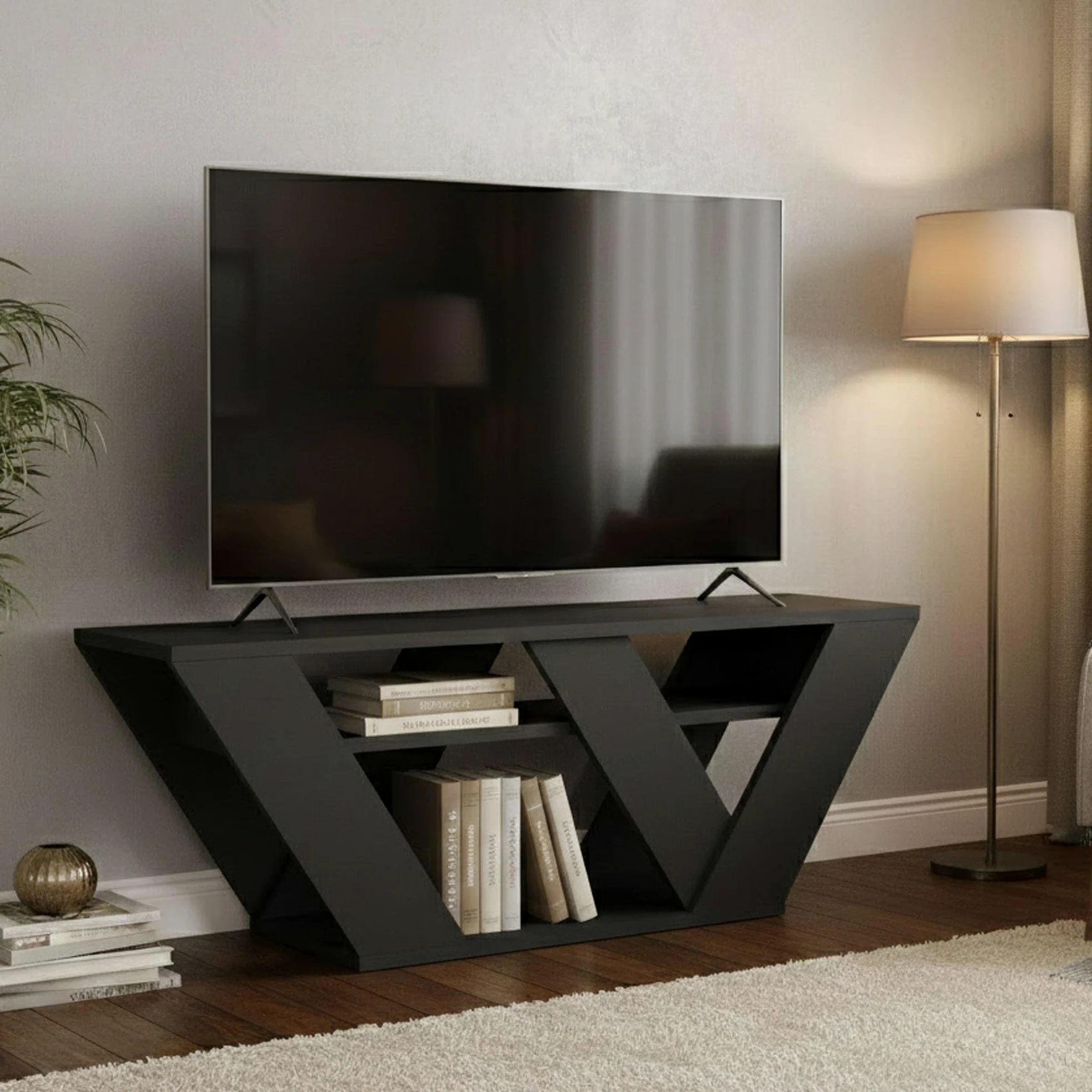 Dmora - Mobile porta TV Pegasus, Credenza da soggiorno, Armadio basso per TV, Base parete attrezzata, 110x30h40 cm, Antracite