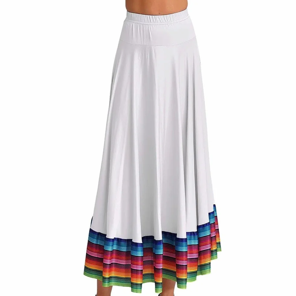 Gonne Danza Folcloristica Messicana Lunghe Colorate Swing Flamenco Spagnolo Costume per Donna