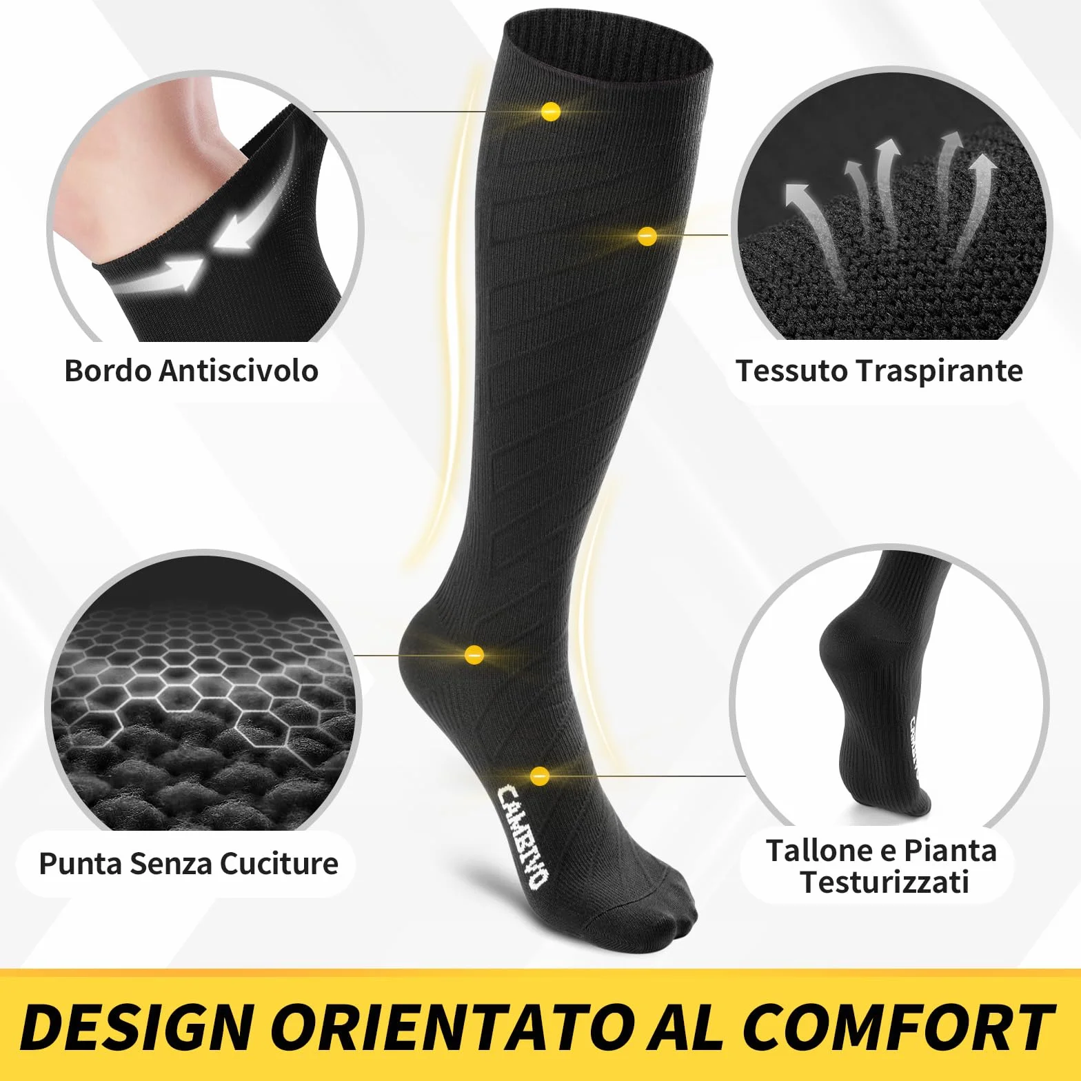 CAMBIVO Calze Compressione Graduata Donna Uomo 20-30mmHg 3 Paia Antitrombo Elastiche per Sport Varicose