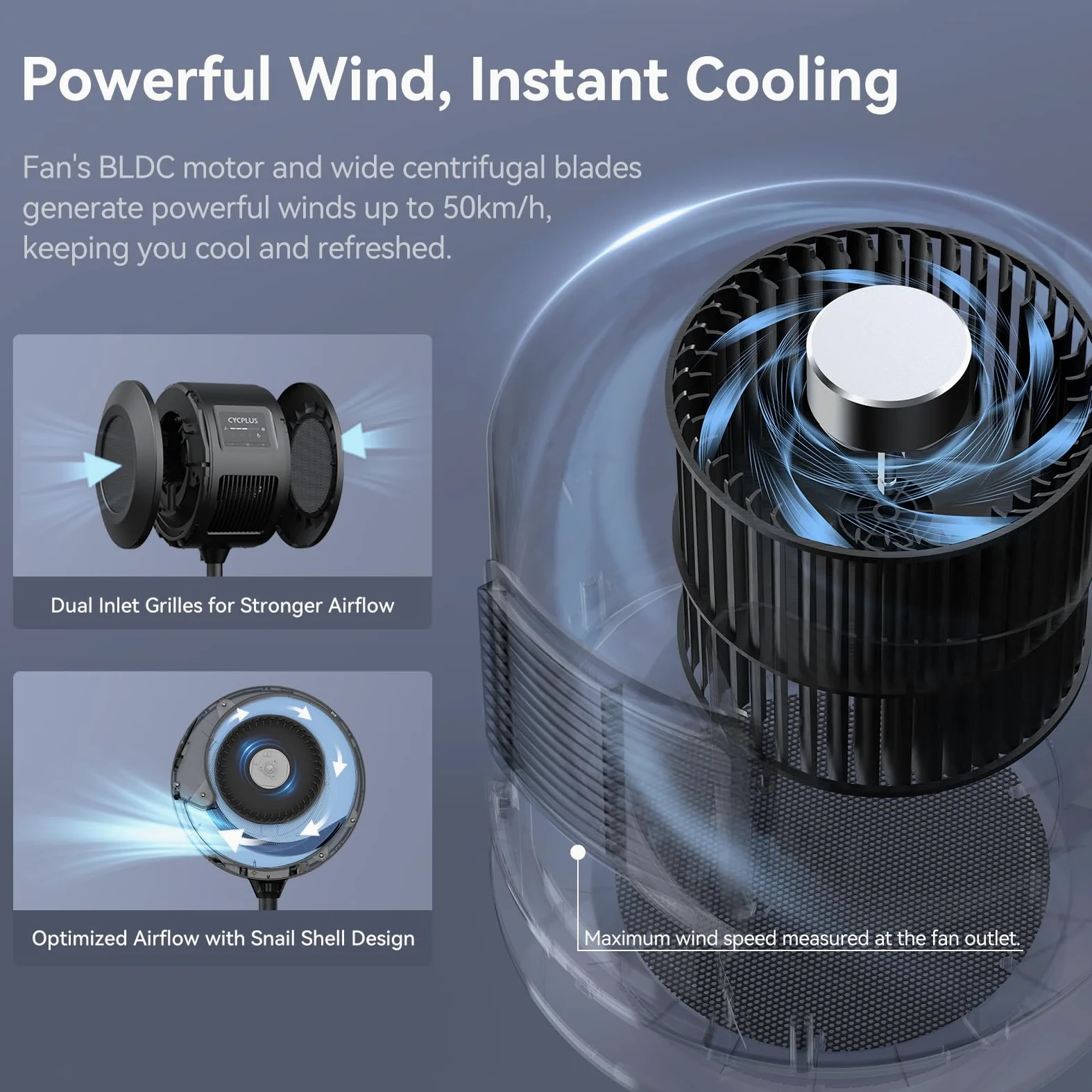 CYCPLUS - Ventilatore intelligente per ciclismo indoor, motore BLDC, 5 modalità vel., telecomando e controllo app, Bluetooth/ANT+, basso rumore per allenatori