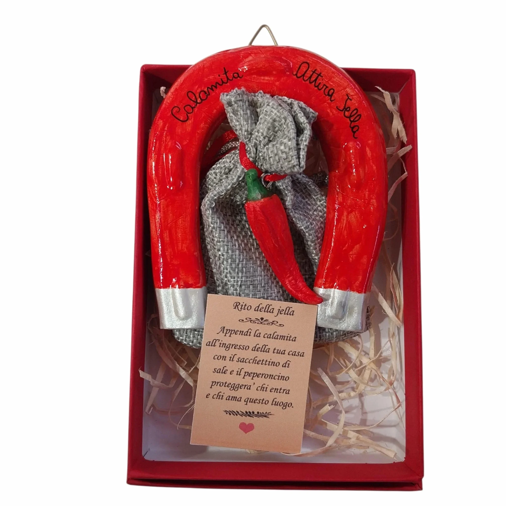 Generico Cornetto Portafortuna Ceramica Ferro di Cavallo Scatolo Regalo Rosso Grigio
