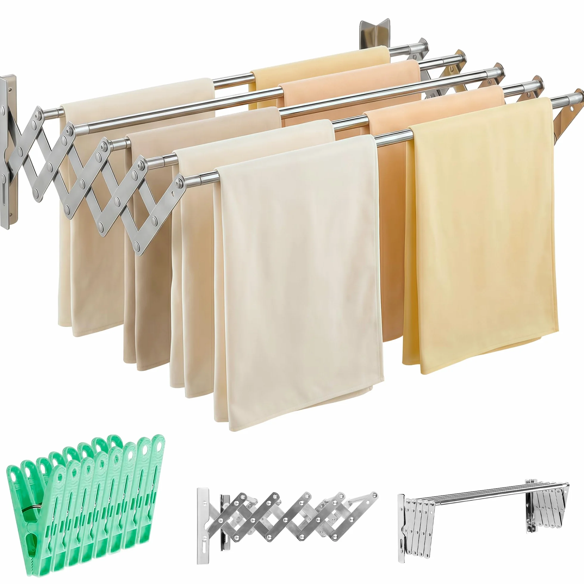 JUPPLIES Stendino da Parete Estensibile 120 cm – Stendibiancheria a Muro Richiudibile – 5 Barre Acciaio Inossidabile