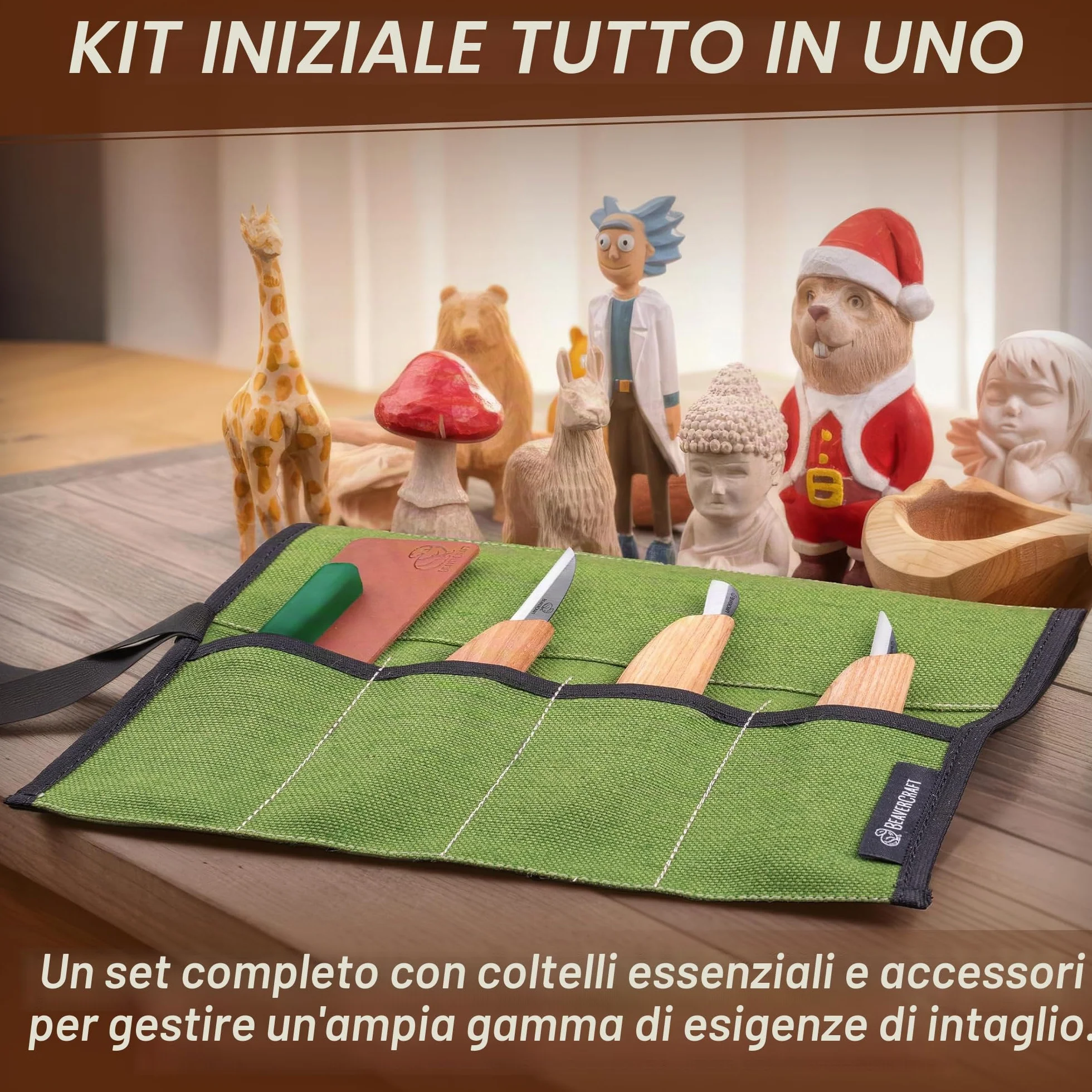 BeaverCraft S15 - Kit per intaglio del legno, set di strumenti per intaglio del legno, kit di coltelli da intaglio, set di coltelli da intaglio, per principianti