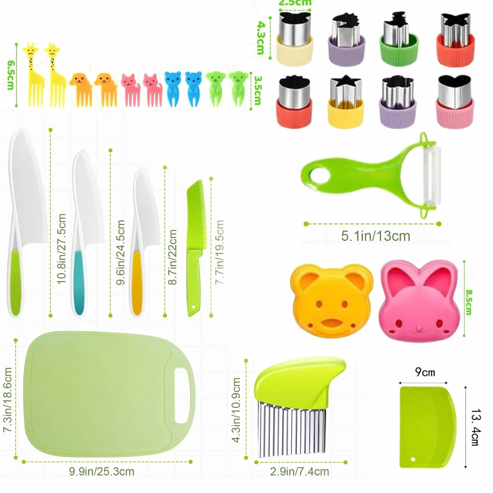 Set di coltelli per bambini a partire dai 3 anni, set da 28 coltelli per bambini, coltello da taglio sicuro per bambini, tagliere e pelapatate, ecc. Set da cucina per ragazzi e ragazze