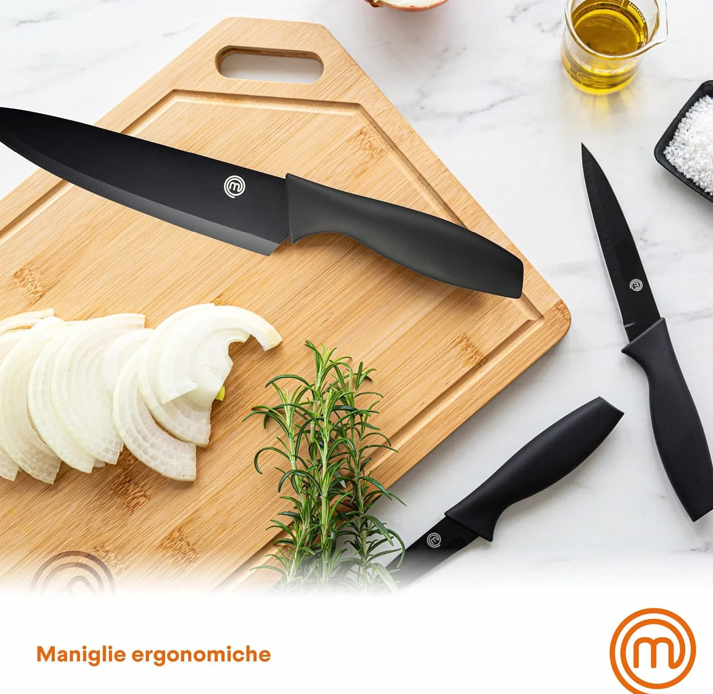 MasterChef Coltelli da Cucina 5 Pezzi Acciaio Inox Nero Lavabile in Lavastoviglie